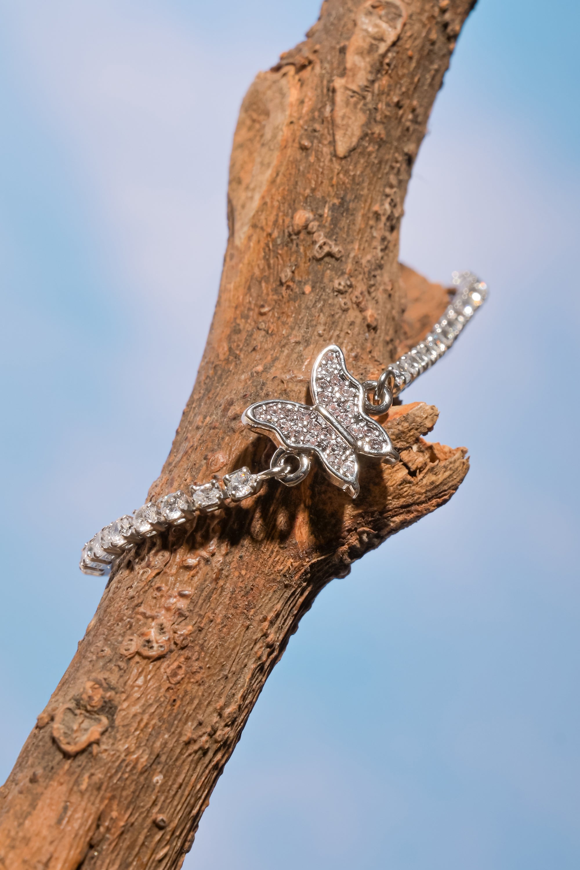 Pulsera mariposa brillos PLATA