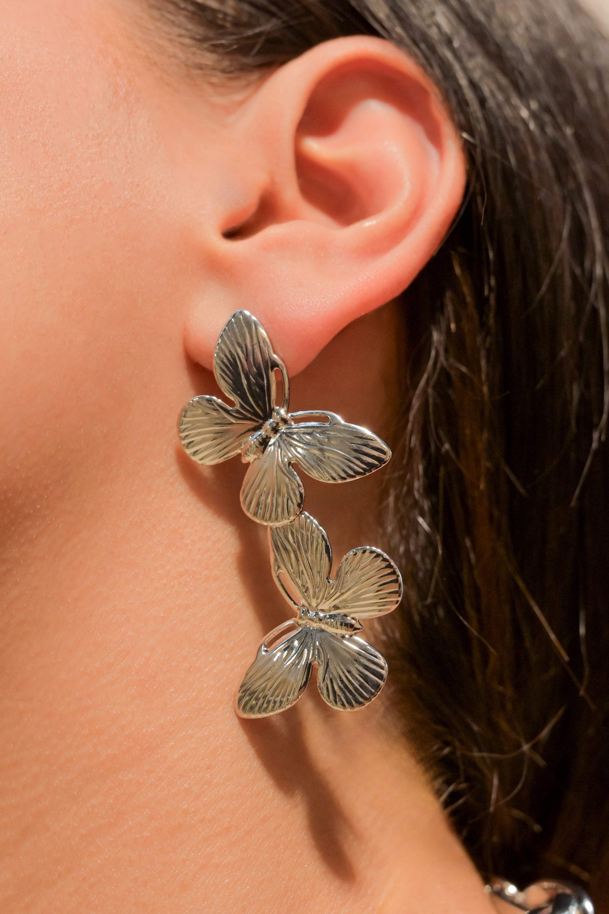 Aretes doble mariposas PLATA