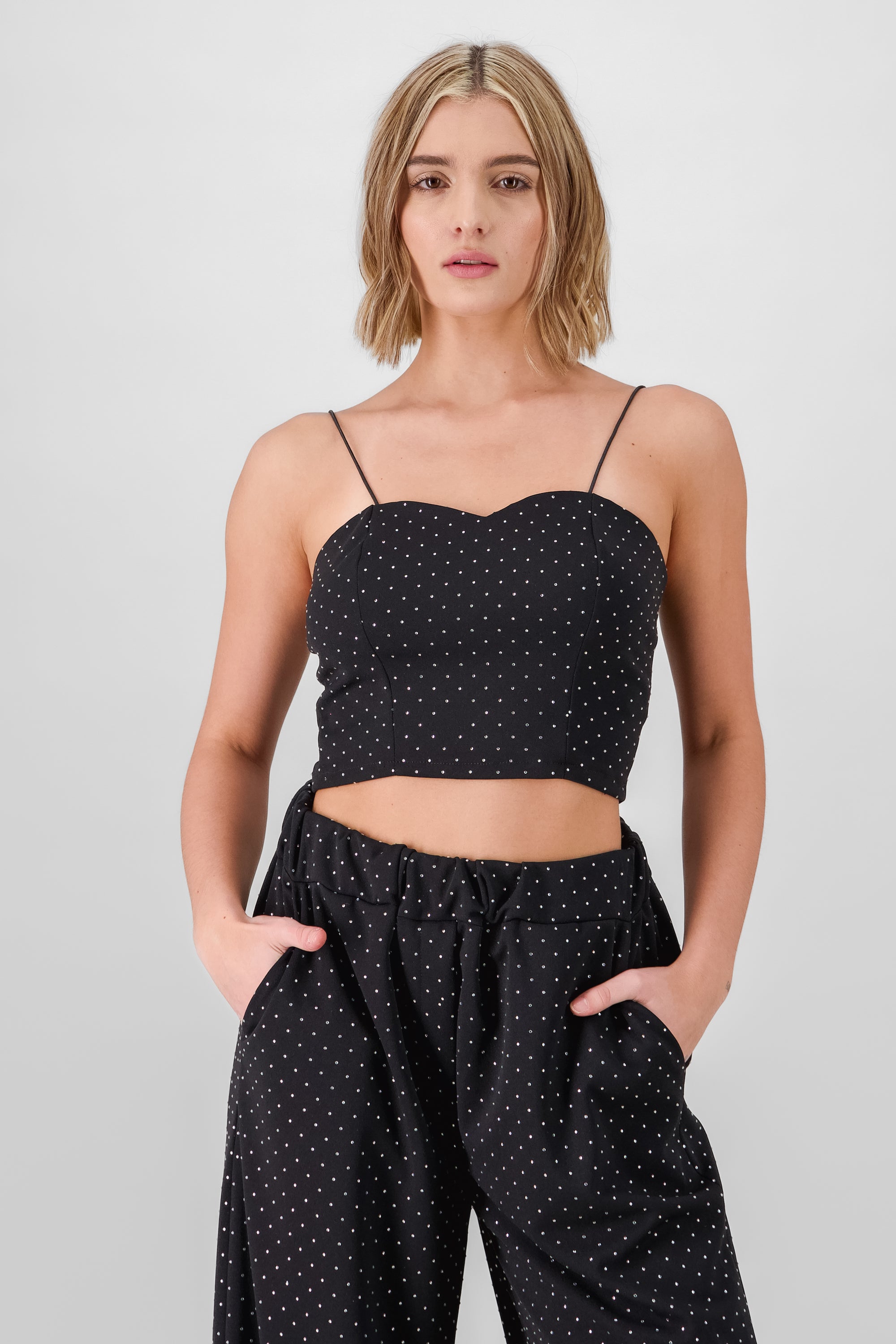 Top tirantes detalle brillos NEGRO