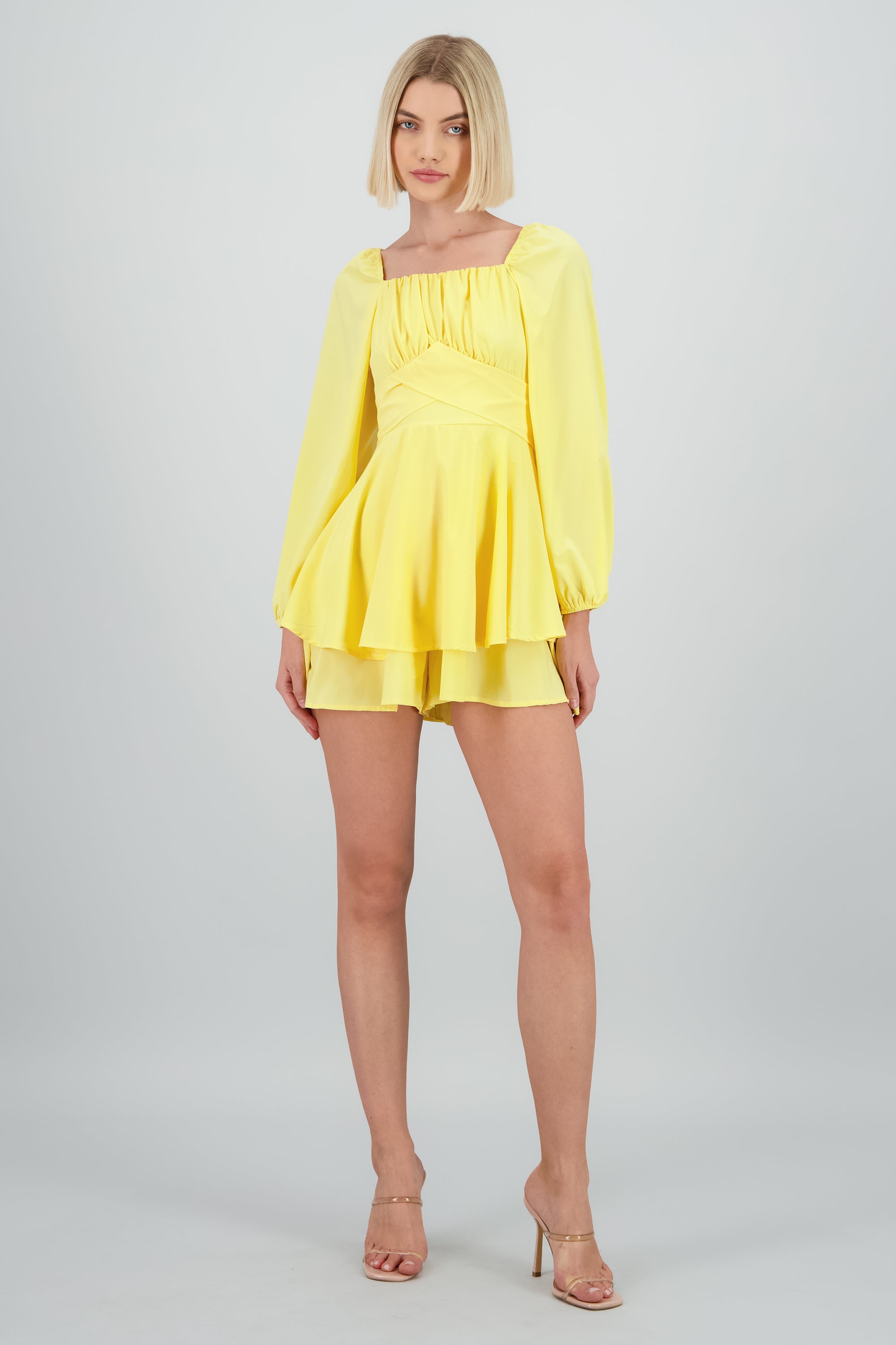 Romper liso con mangas abullonadas AMARILLO