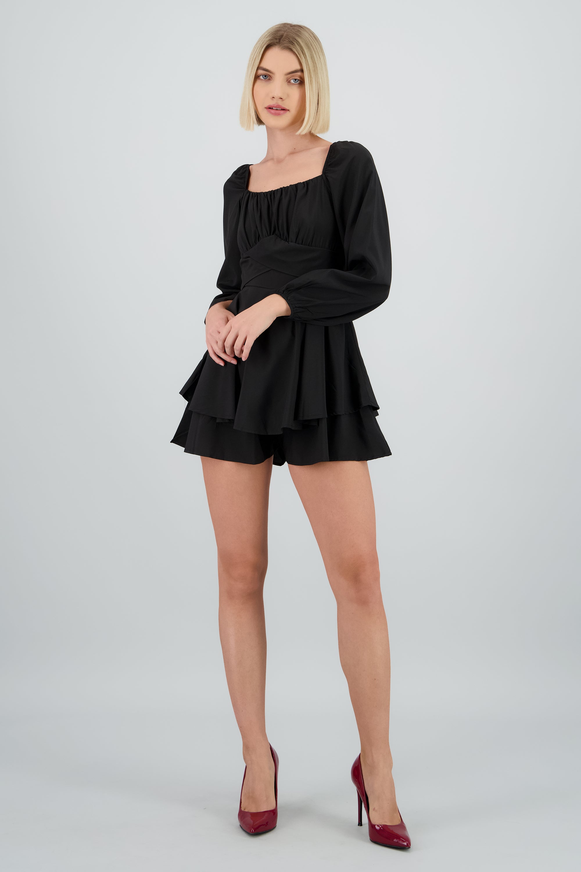 Romper liso con mangas abullonadas NEGRO