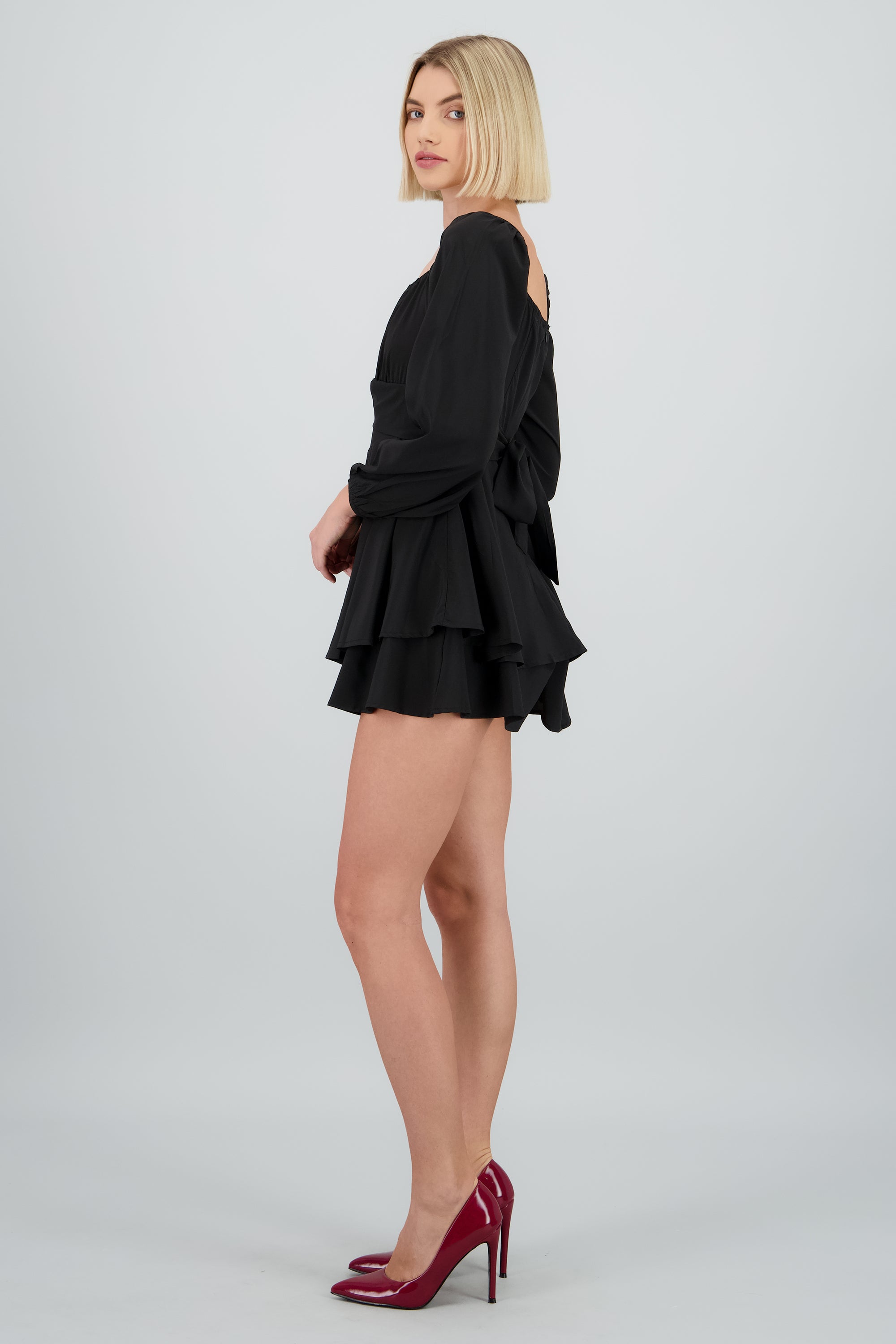 Romper liso con mangas abullonadas NEGRO