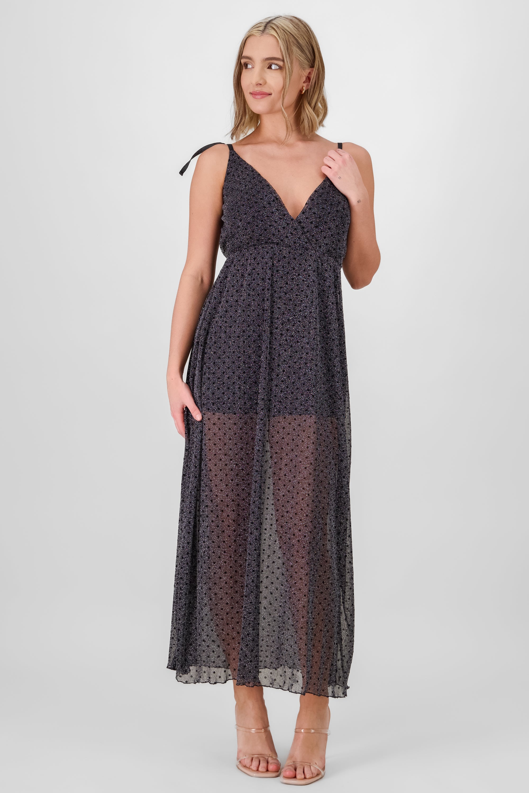 Vestido maxi tirantes mesh NEGRO