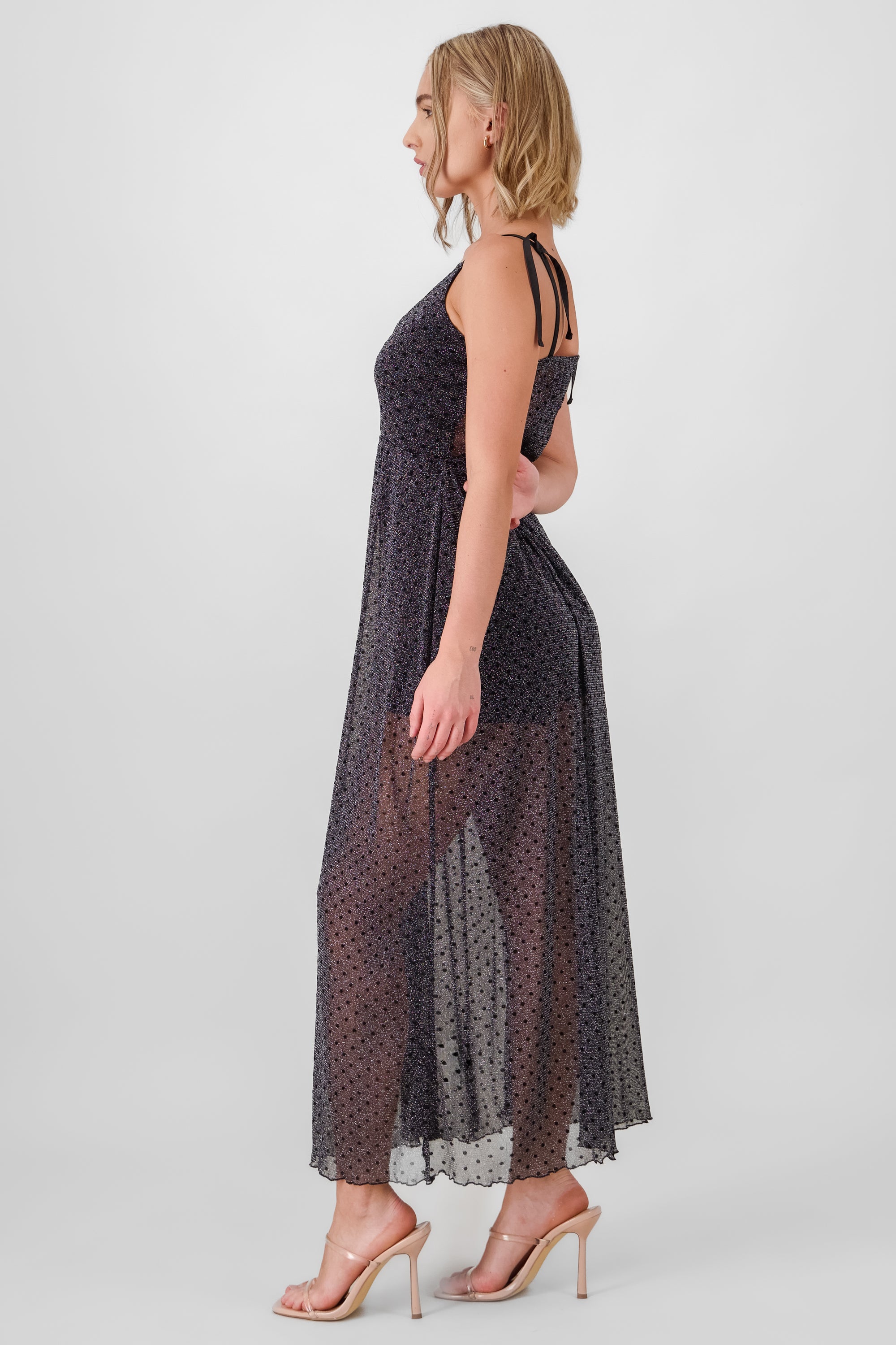 Vestido maxi tirantes mesh NEGRO