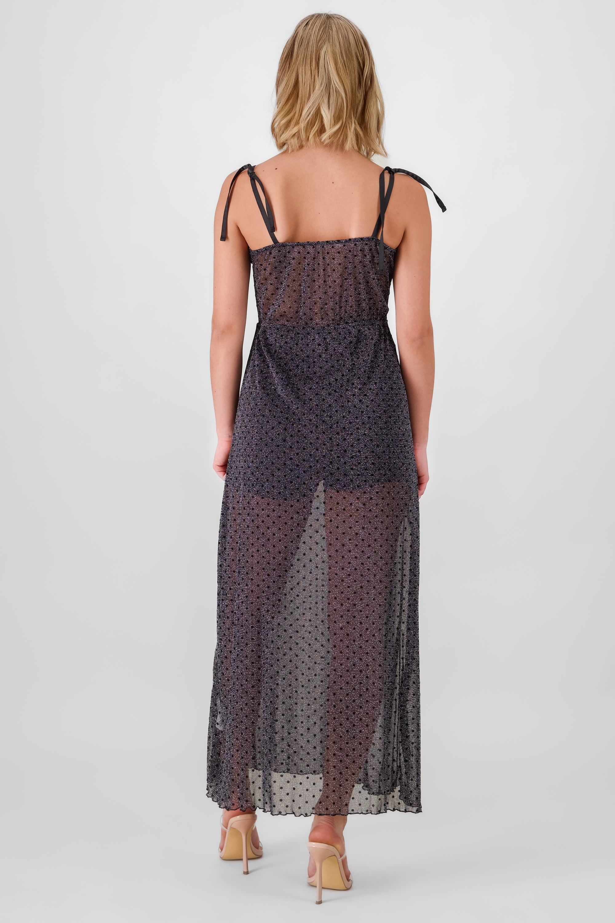 Vestido maxi tirantes mesh NEGRO