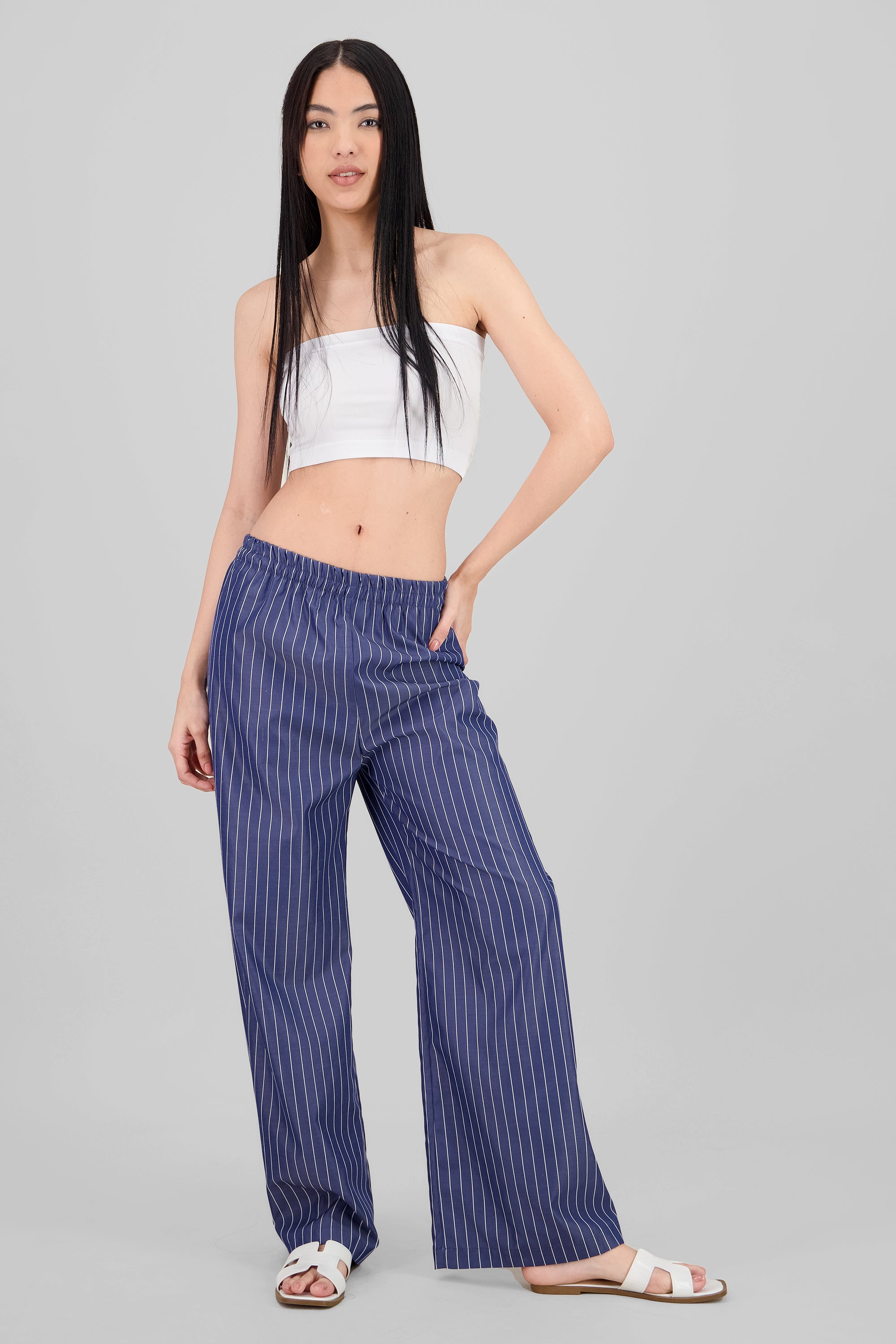 Pantalon amplio rayas AZUL COMBO