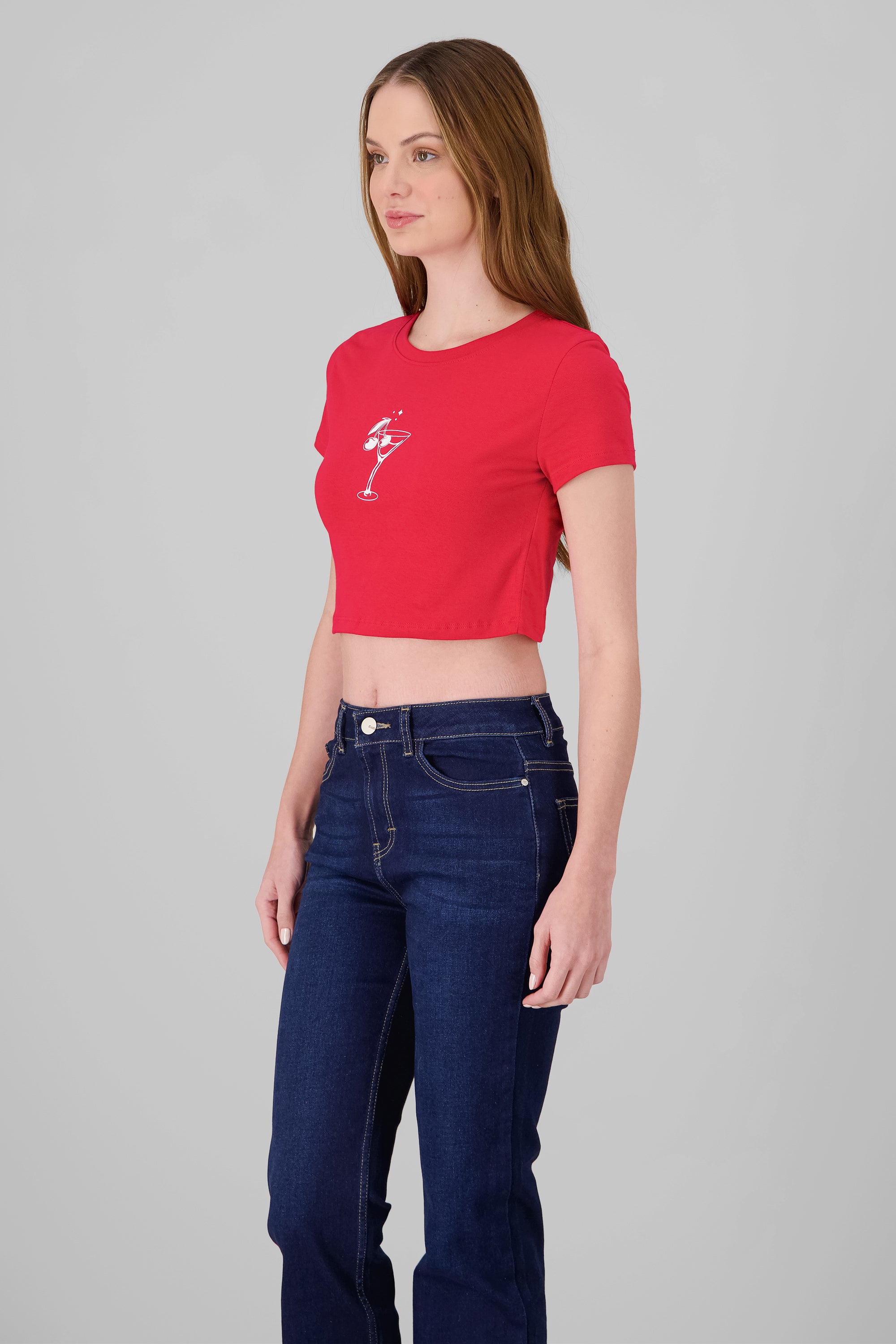 Playera crop estampado copa cerezas ROJO