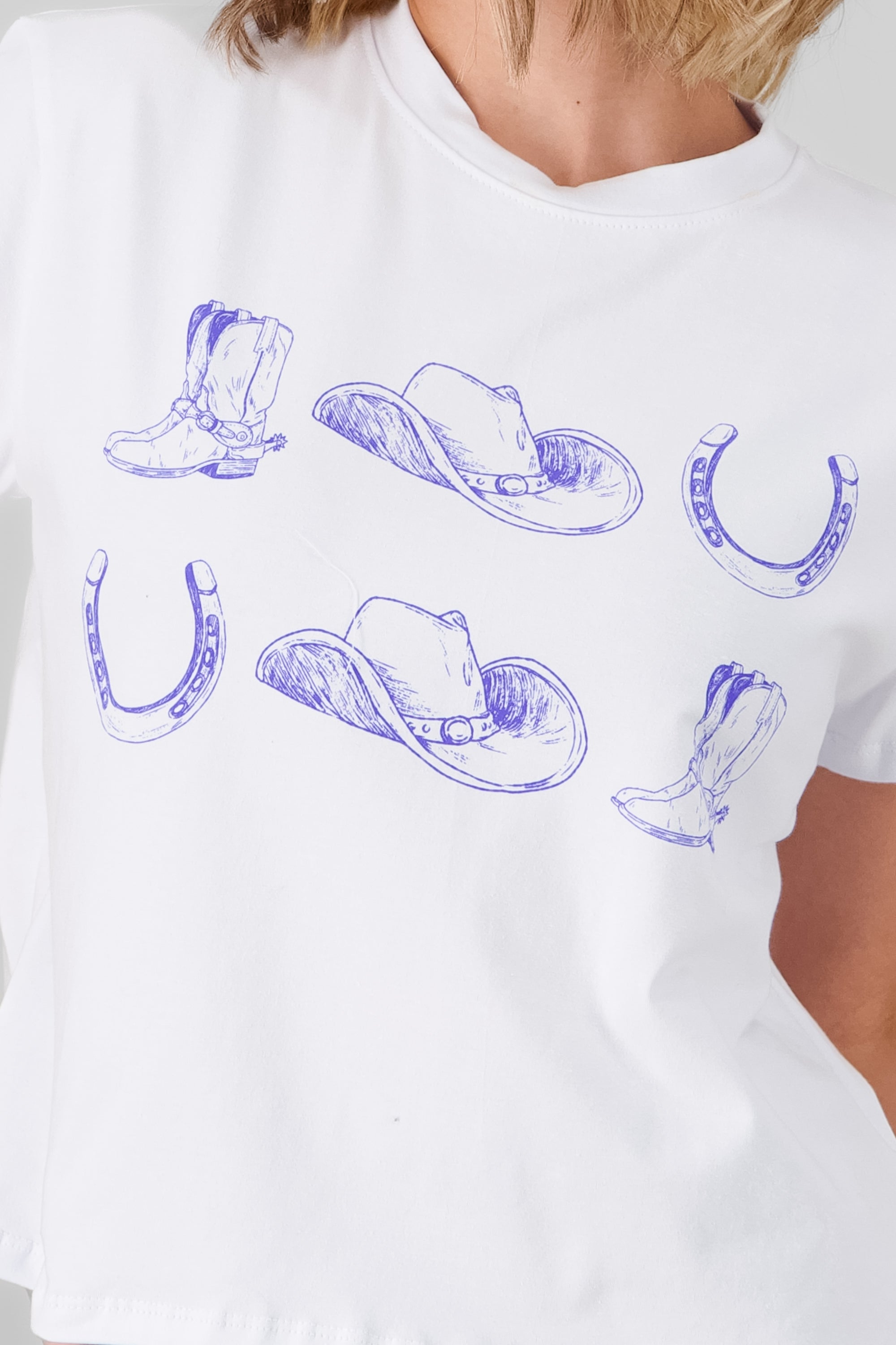 Playera manga corta estampado graficos vaqueros BLANCO