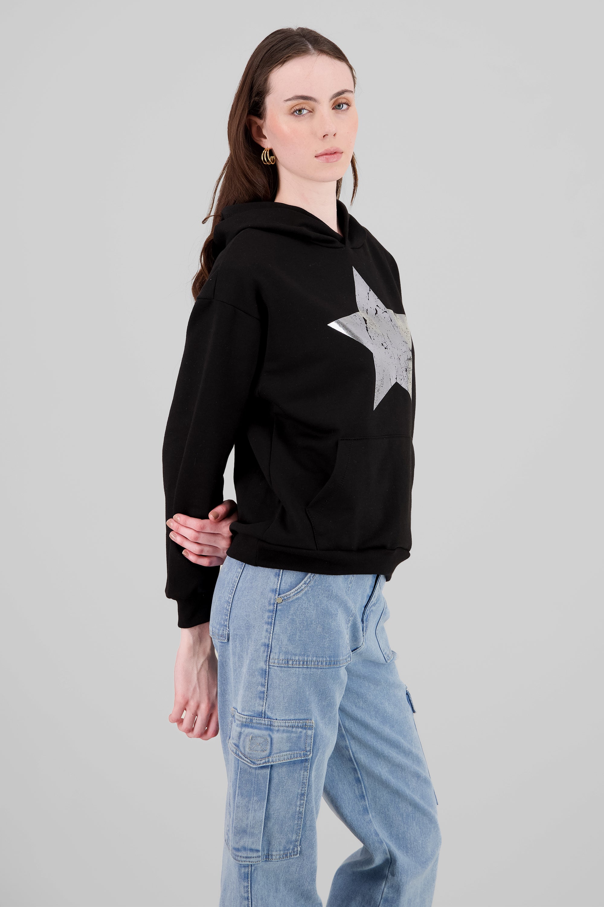 Sudadera con capucha estampado estrellas foil NEGRO