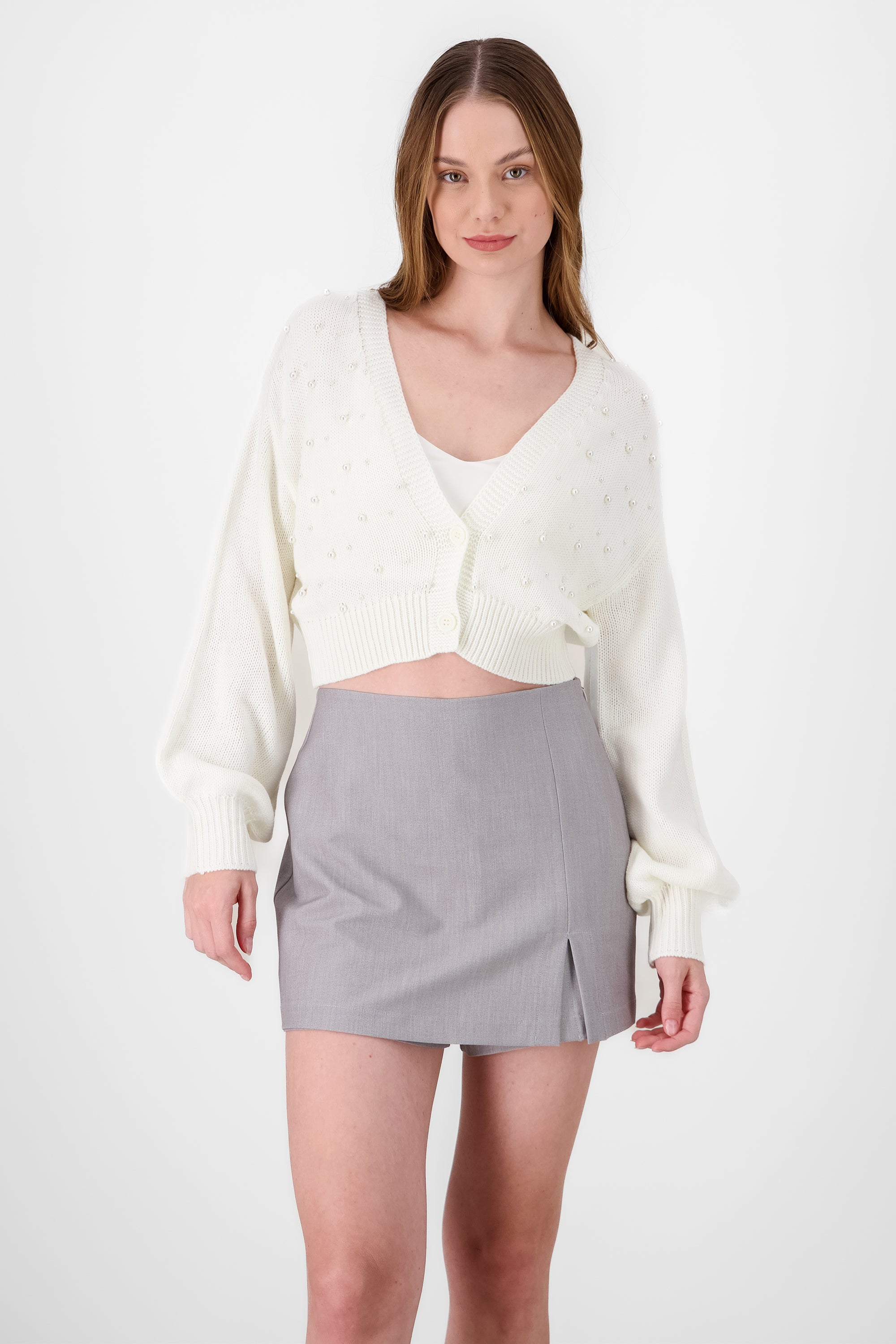 Cardigan corto con perlas BLANCO