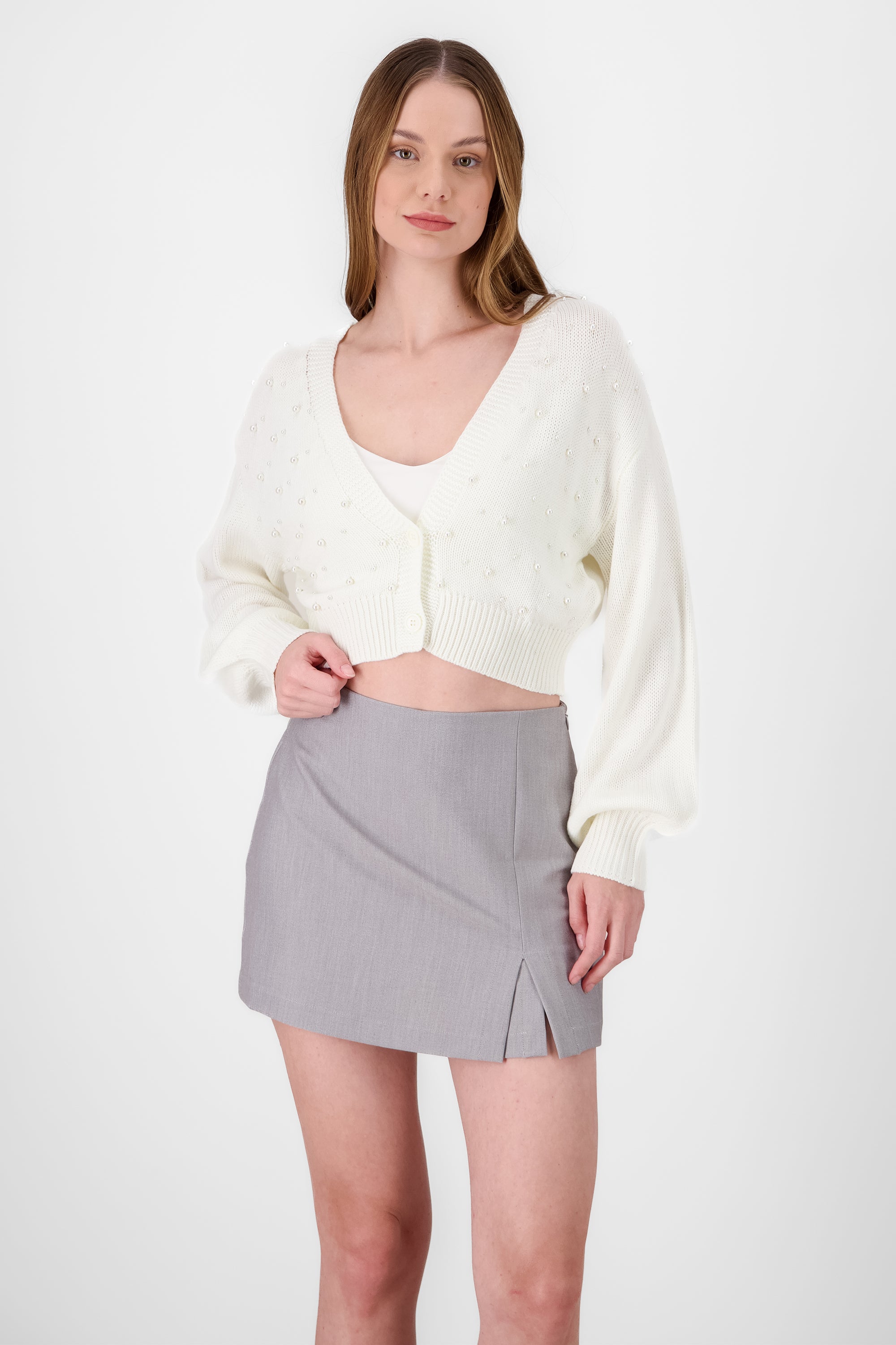 Cardigan corto con perlas BLANCO