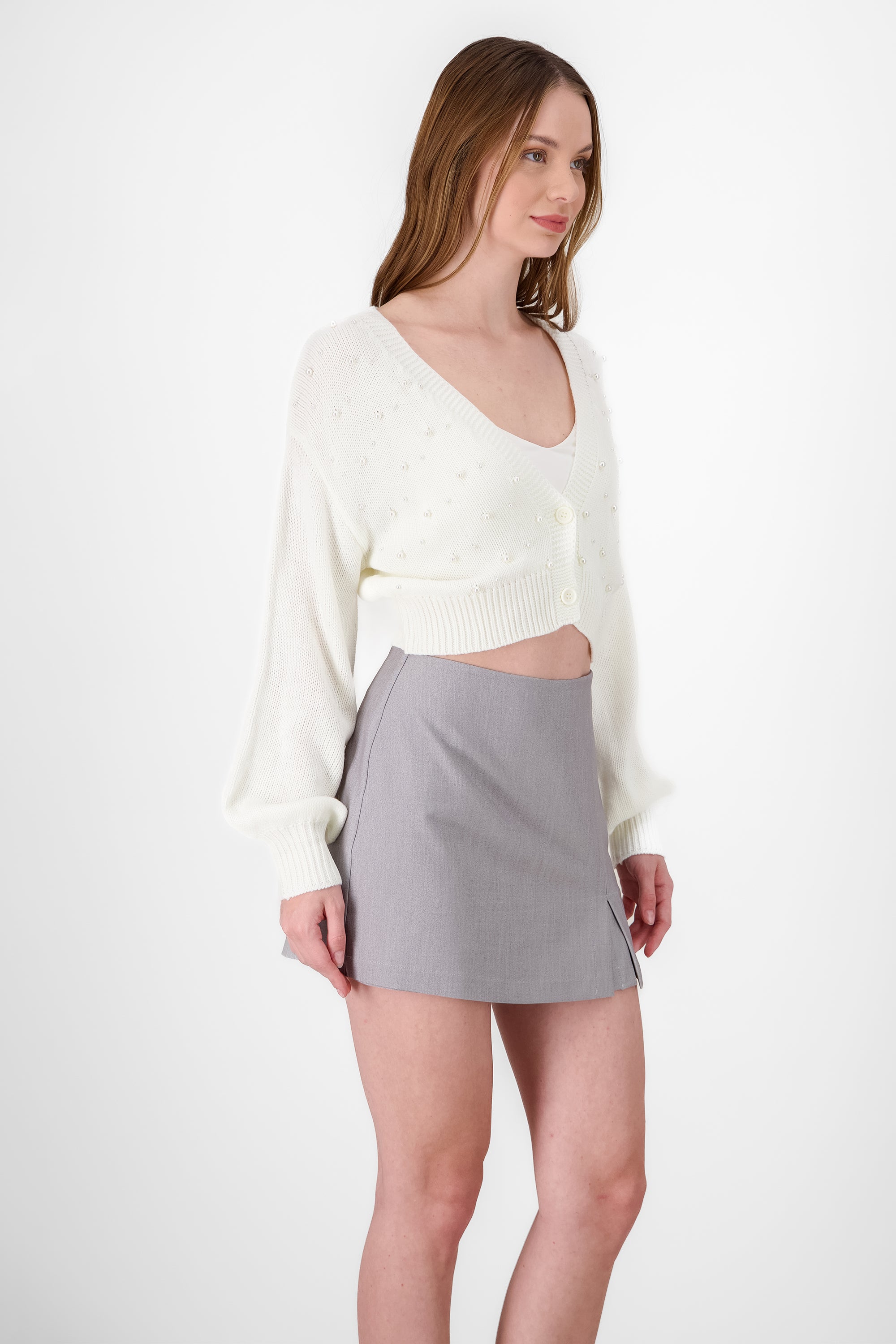 Cardigan corto con perlas BLANCO