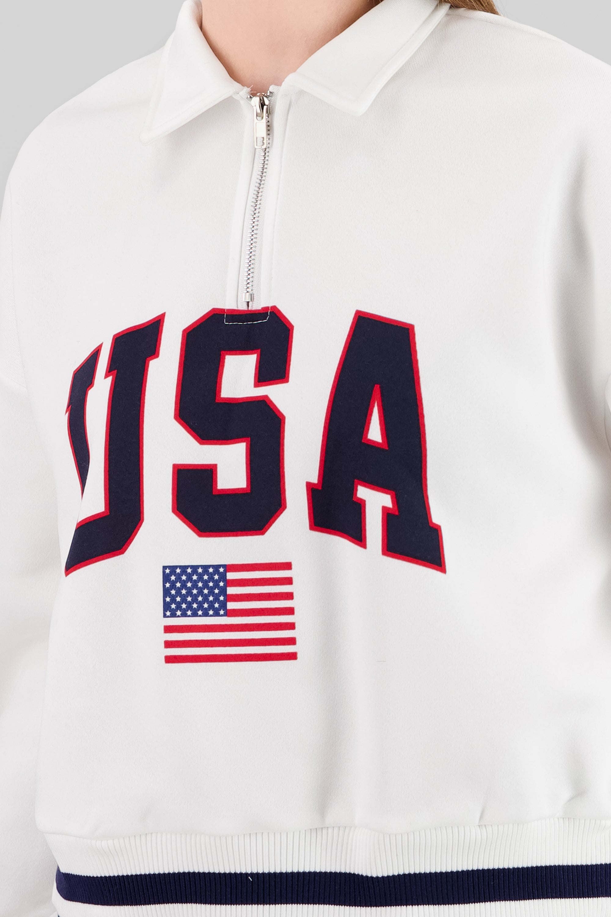 Sudadera contraste USA con cierre HUESO COMBO