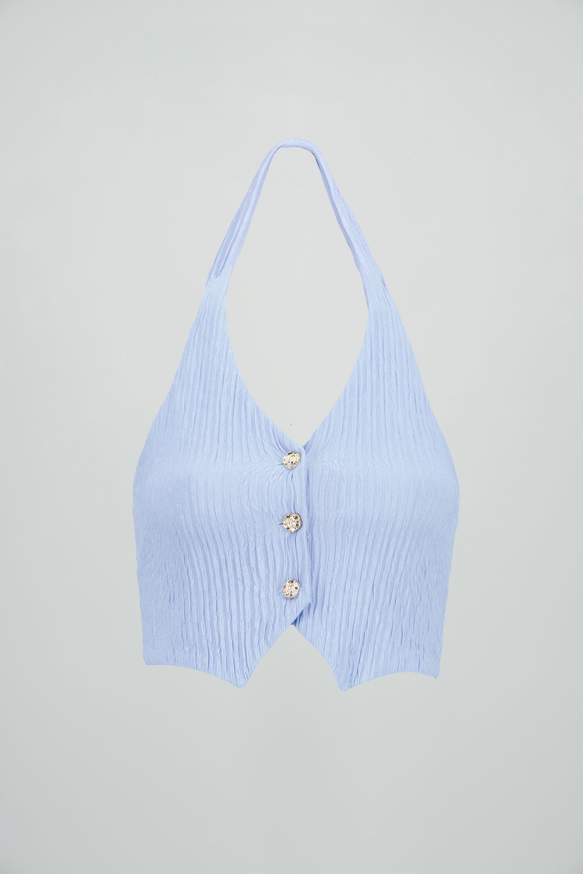 Top halter botones textura AZUL CIELO