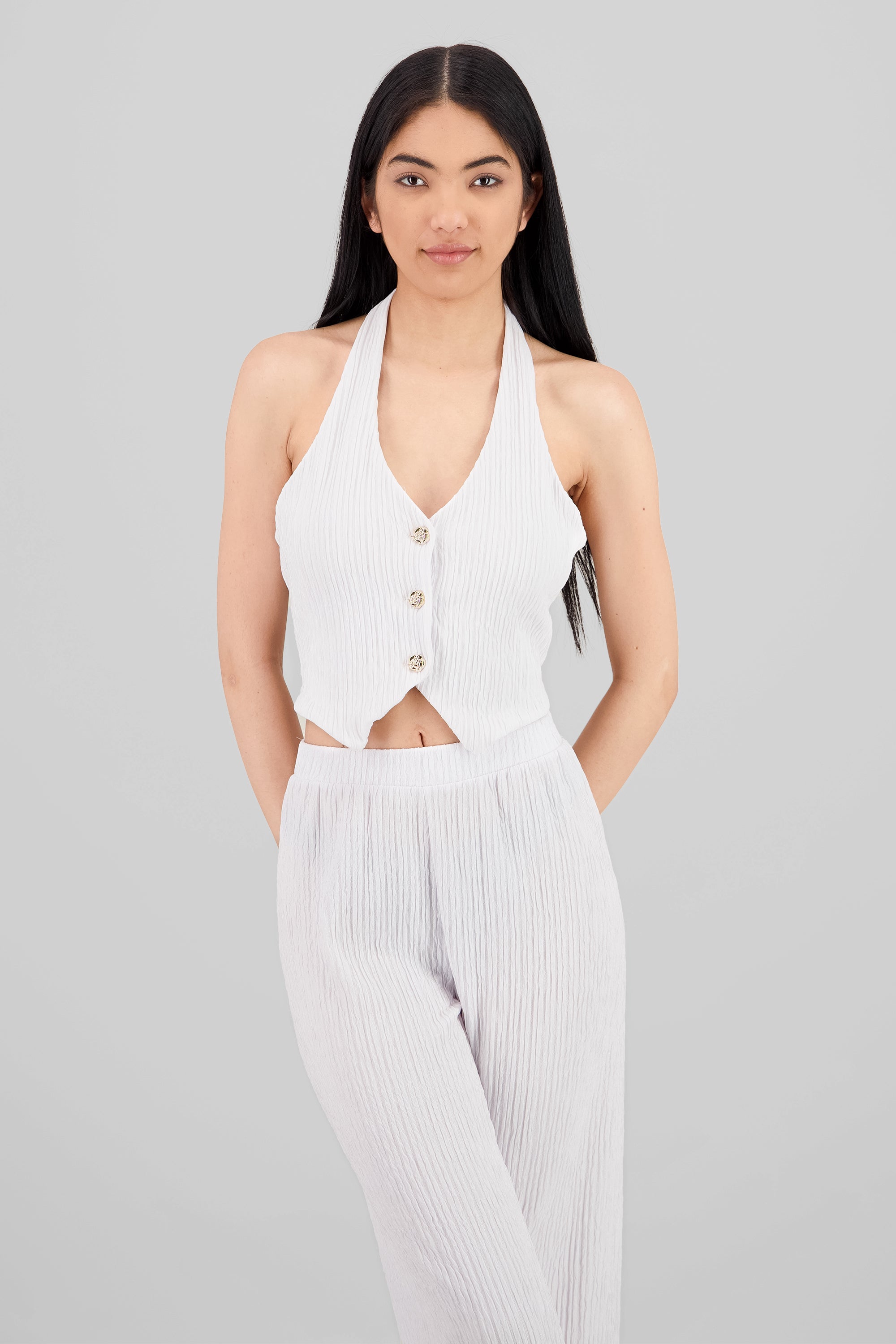 Top halter botones textura BLANCO