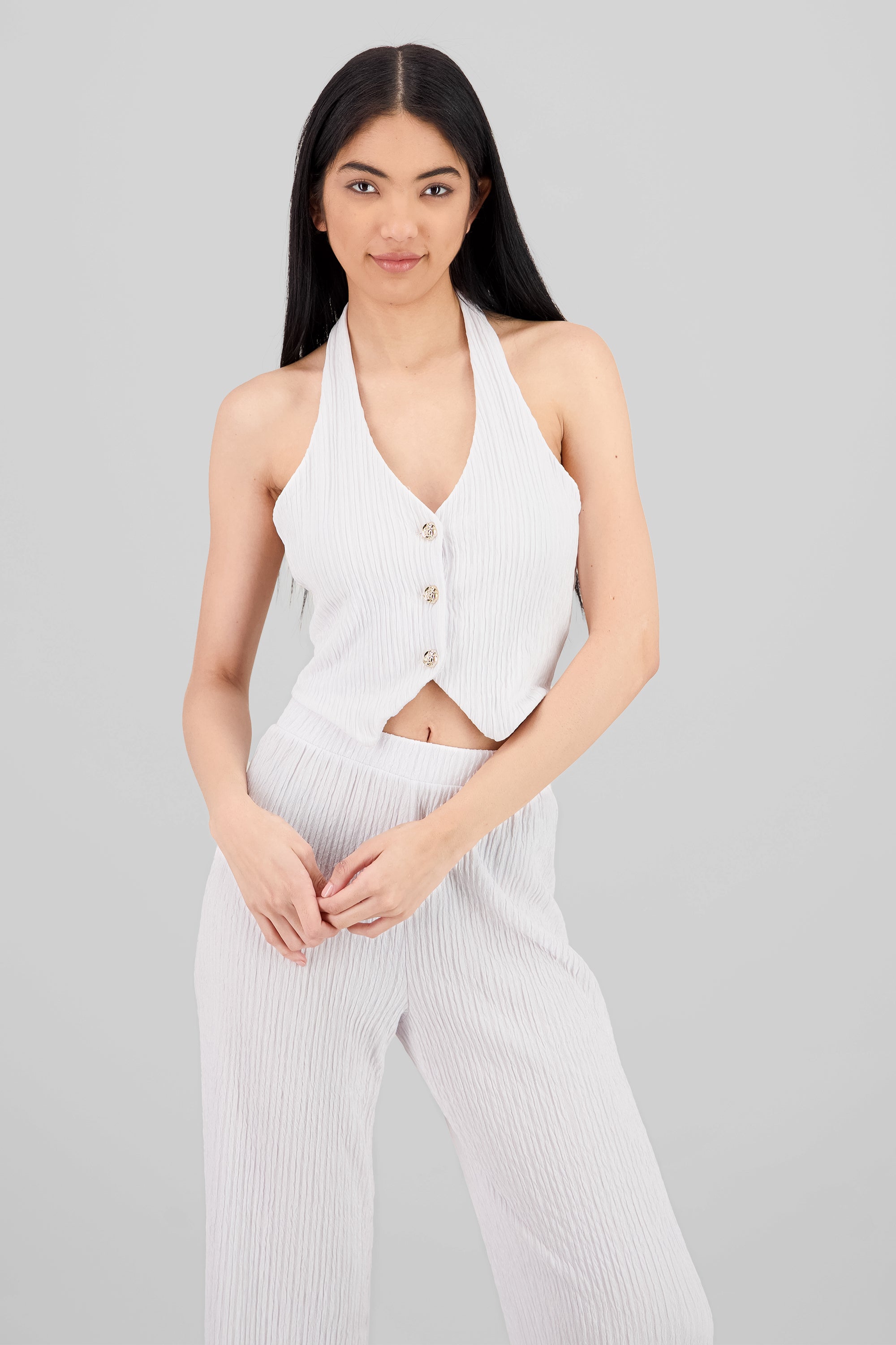 Top halter botones textura BLANCO