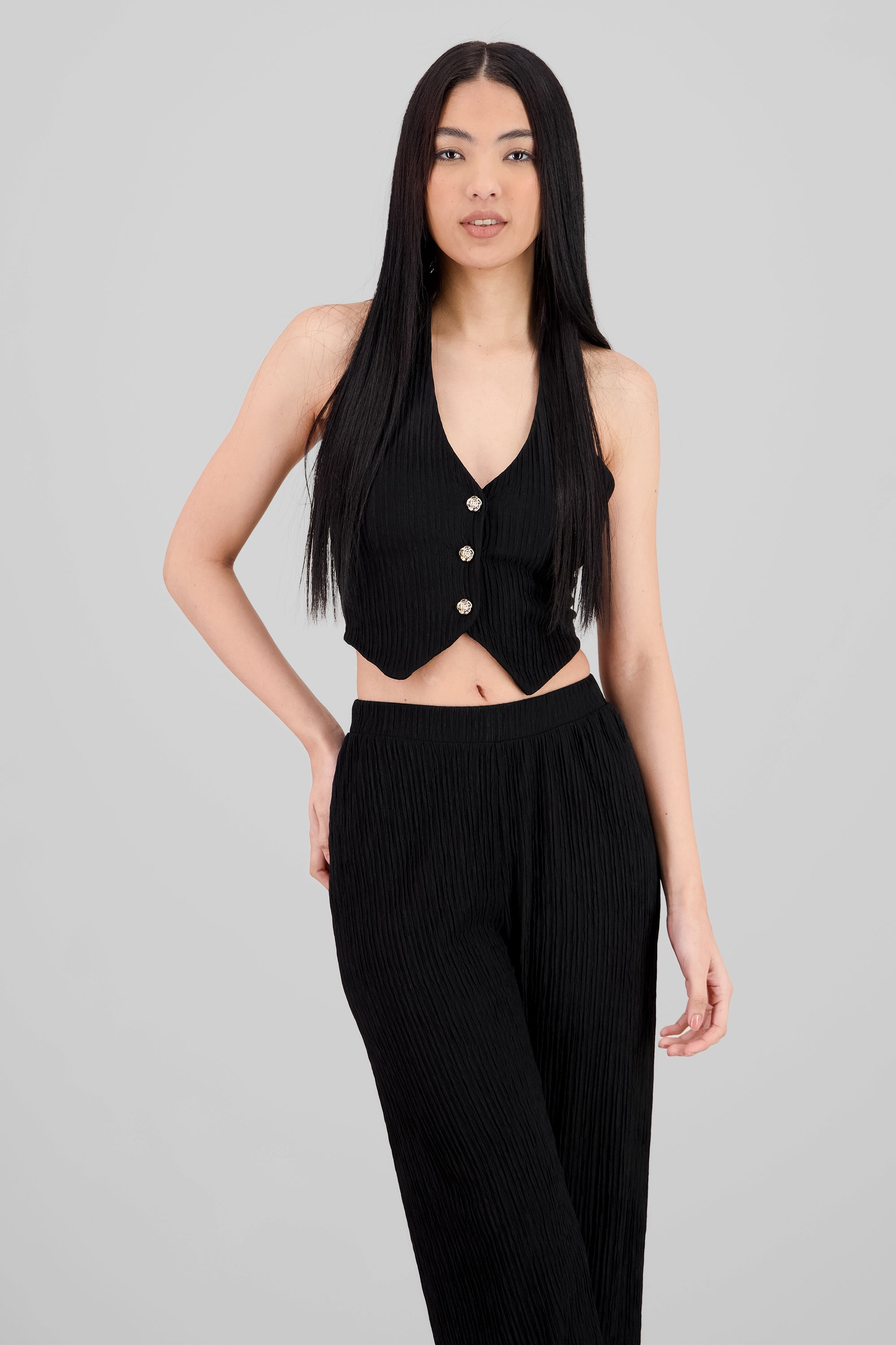 Top halter botones textura NEGRO