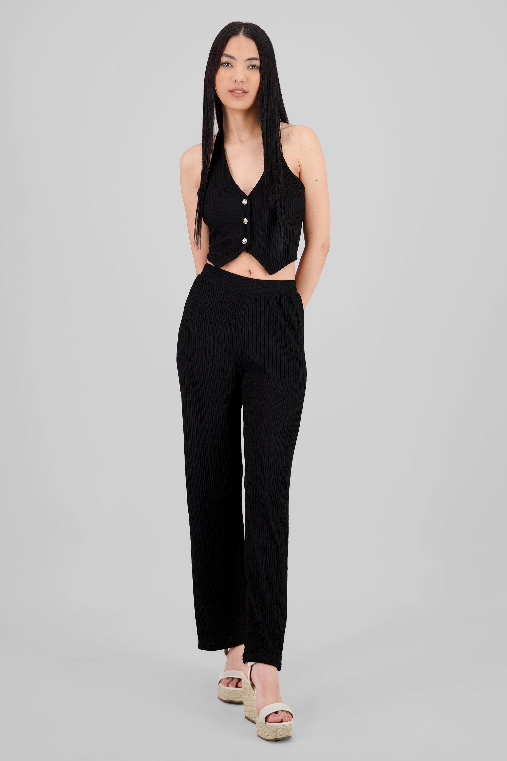 Pantalon recto textura NEGRO