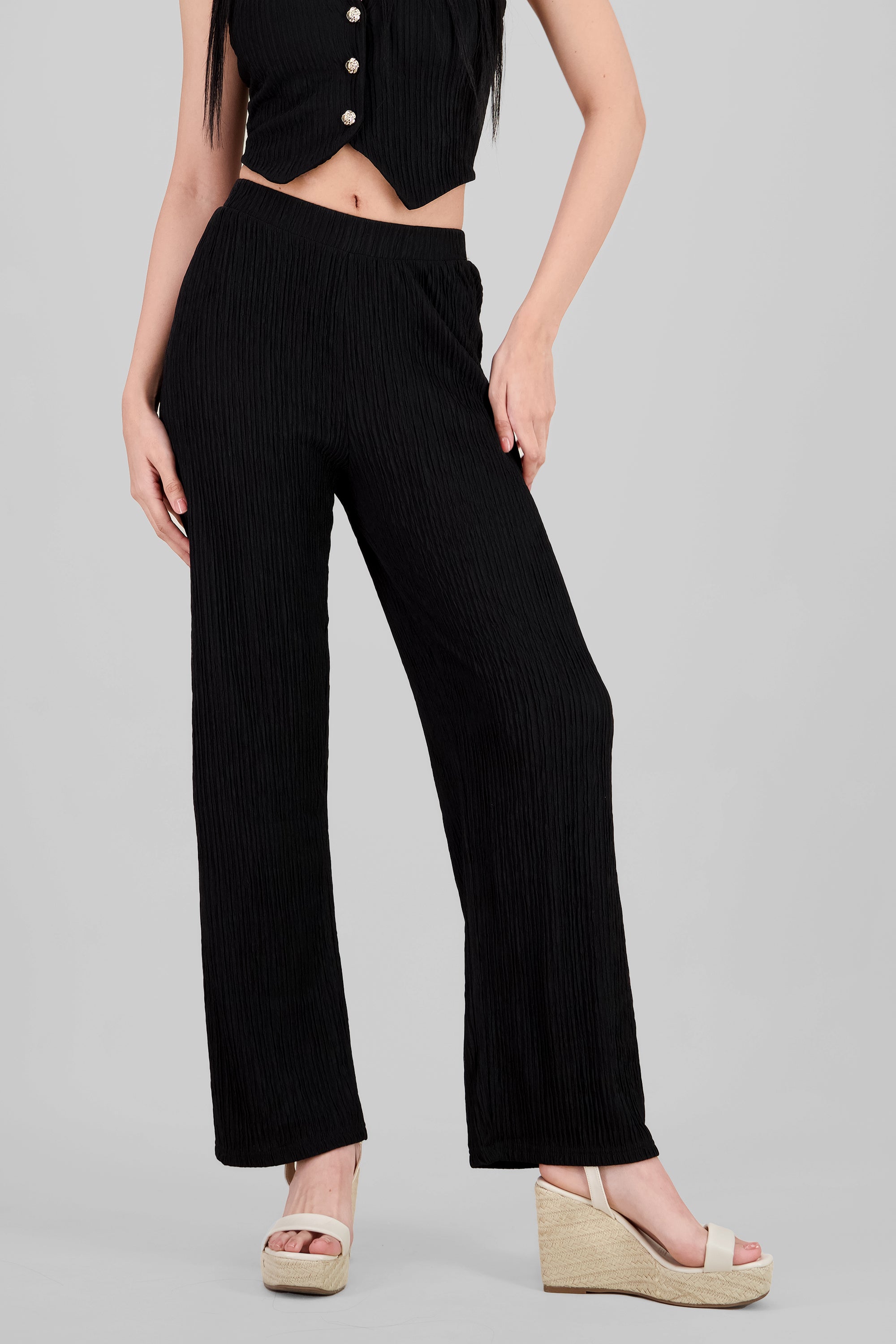 Pantalon recto textura NEGRO