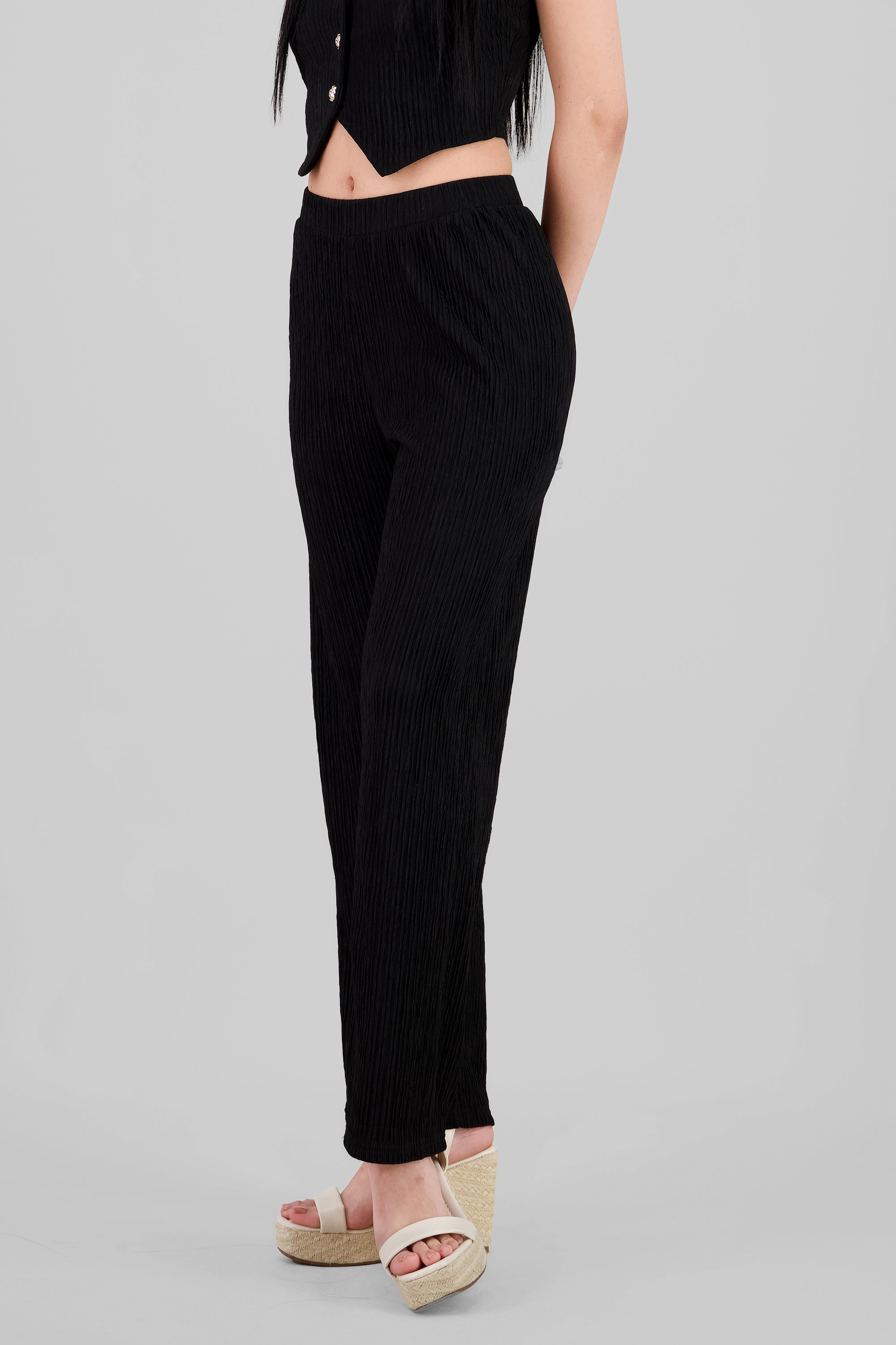 Pantalon recto textura NEGRO