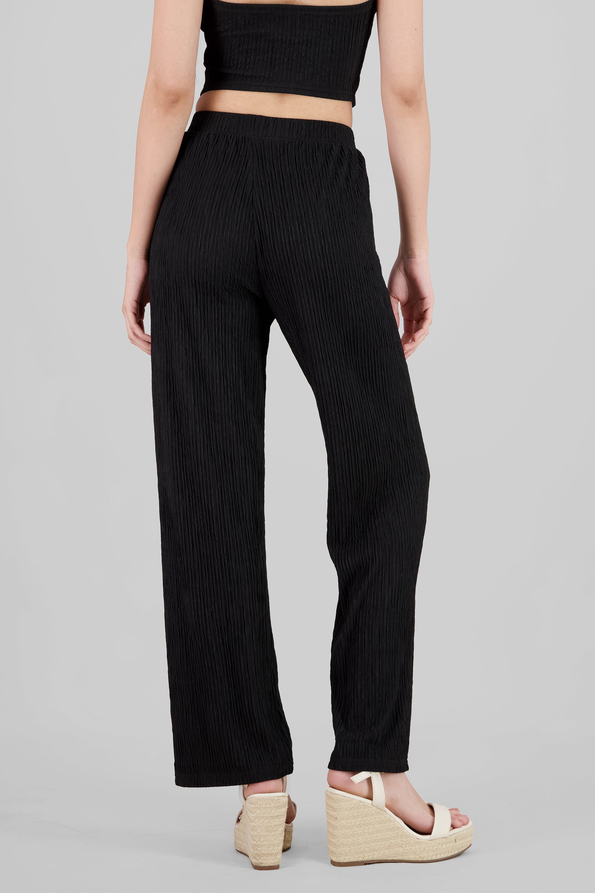 Pantalon recto textura NEGRO