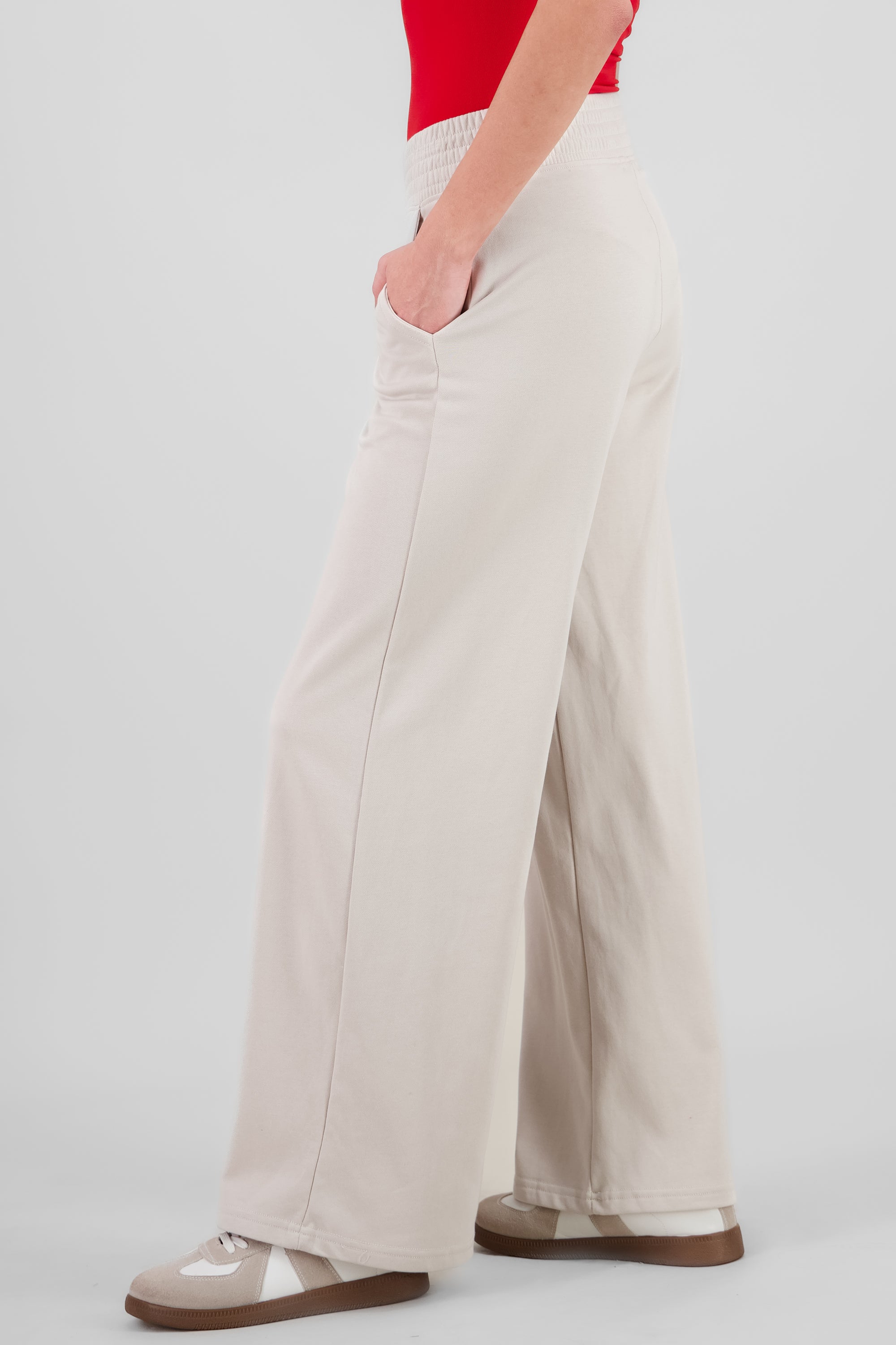 Pants pretina cruzada fit amplio tacto suave BEIGE