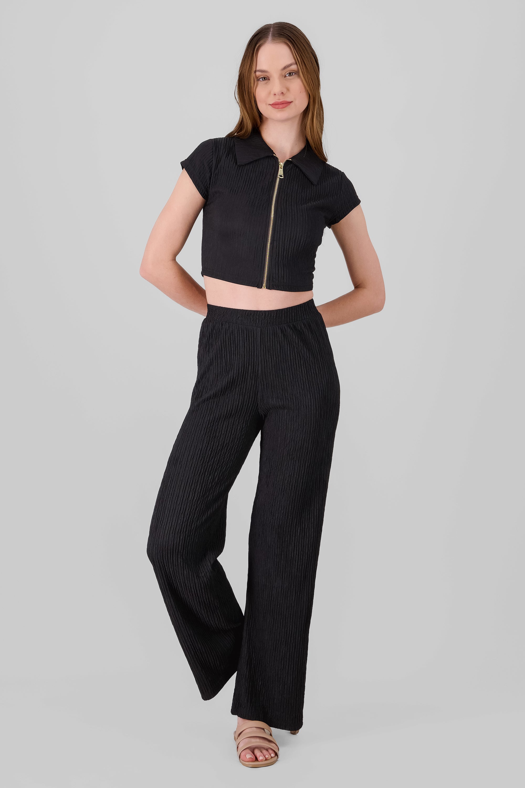 Pantalon fluido textura NEGRO