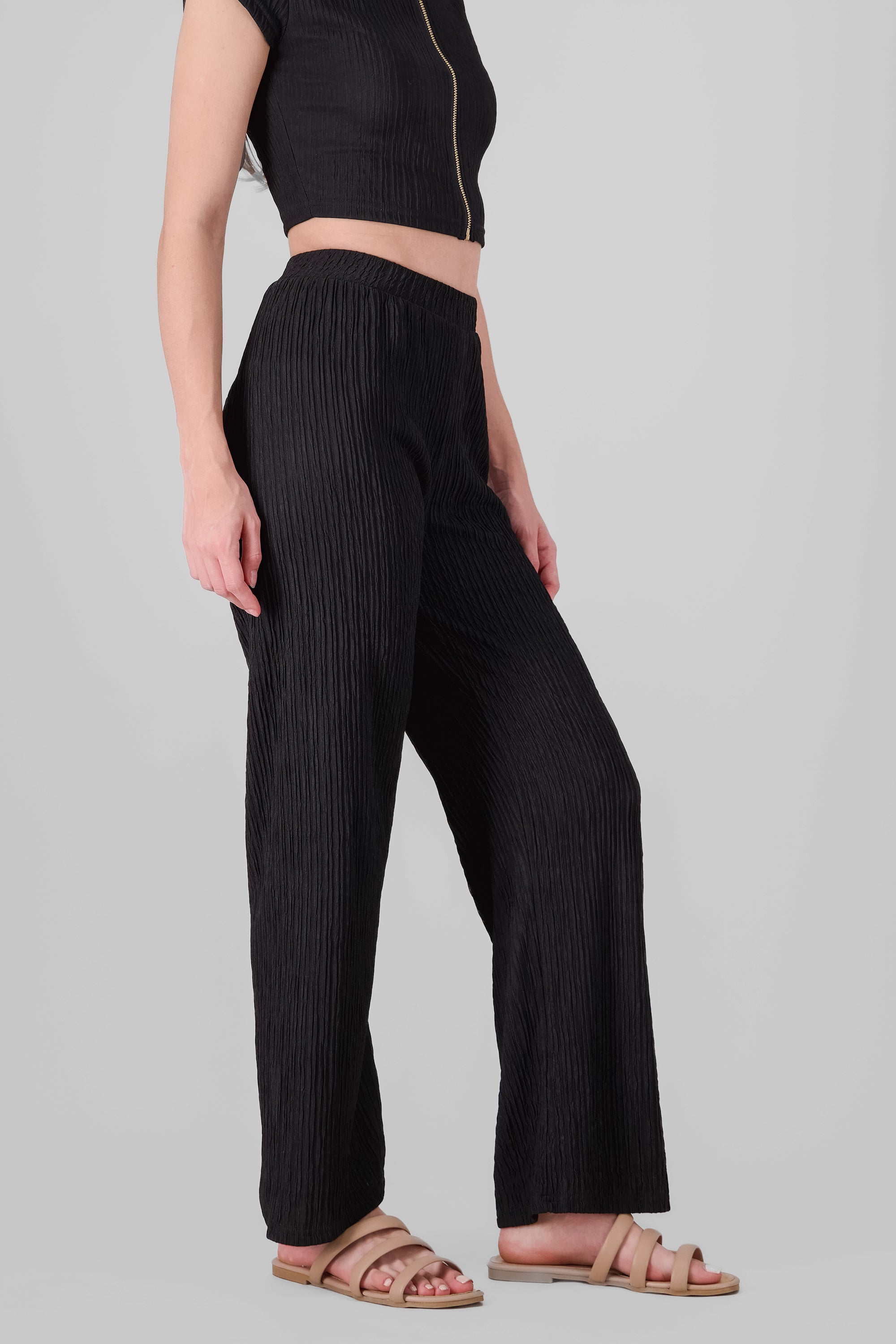 Pantalon fluido textura NEGRO