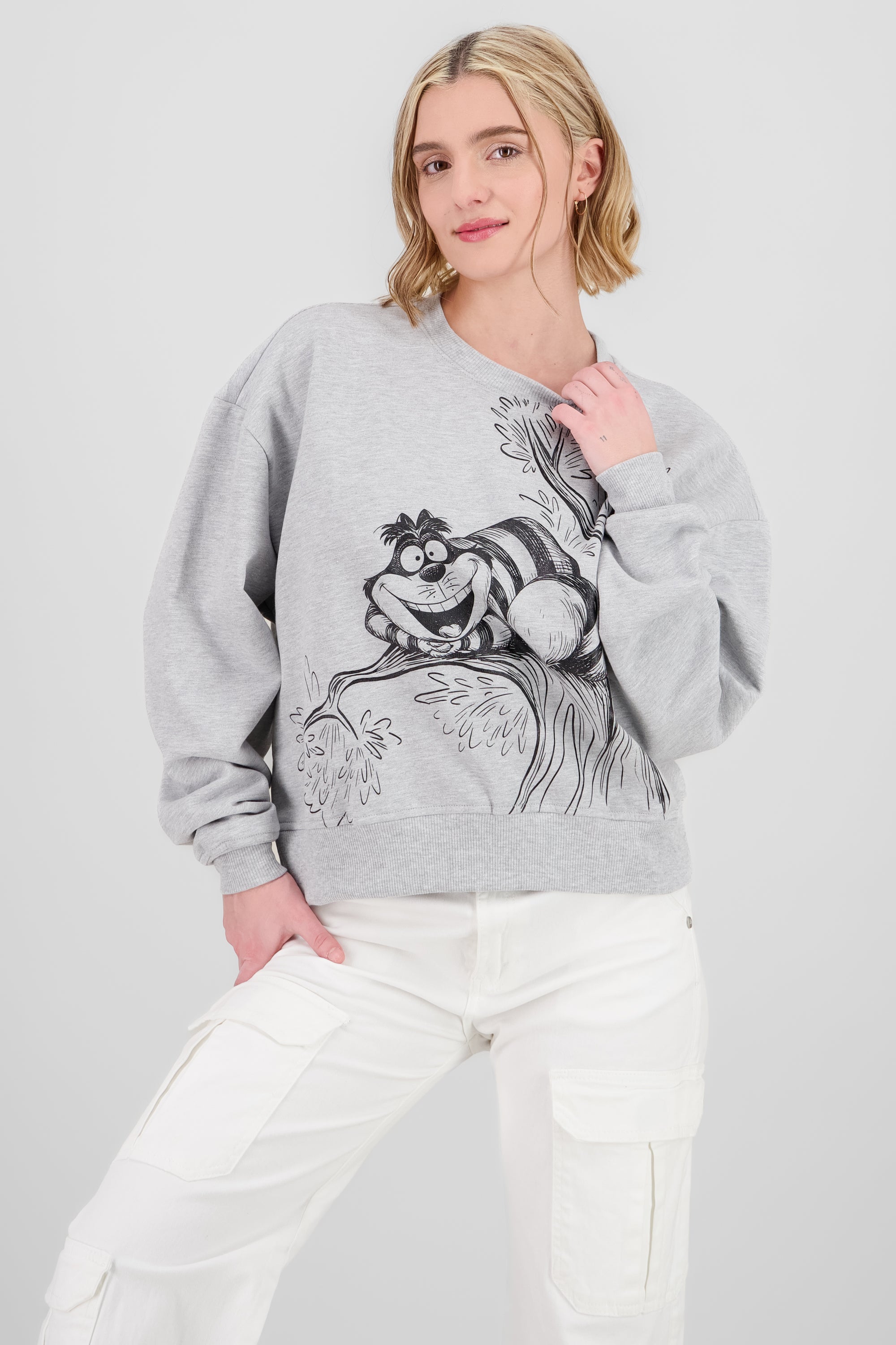 Sudadera gato alicia manga larga GRIS JASPE