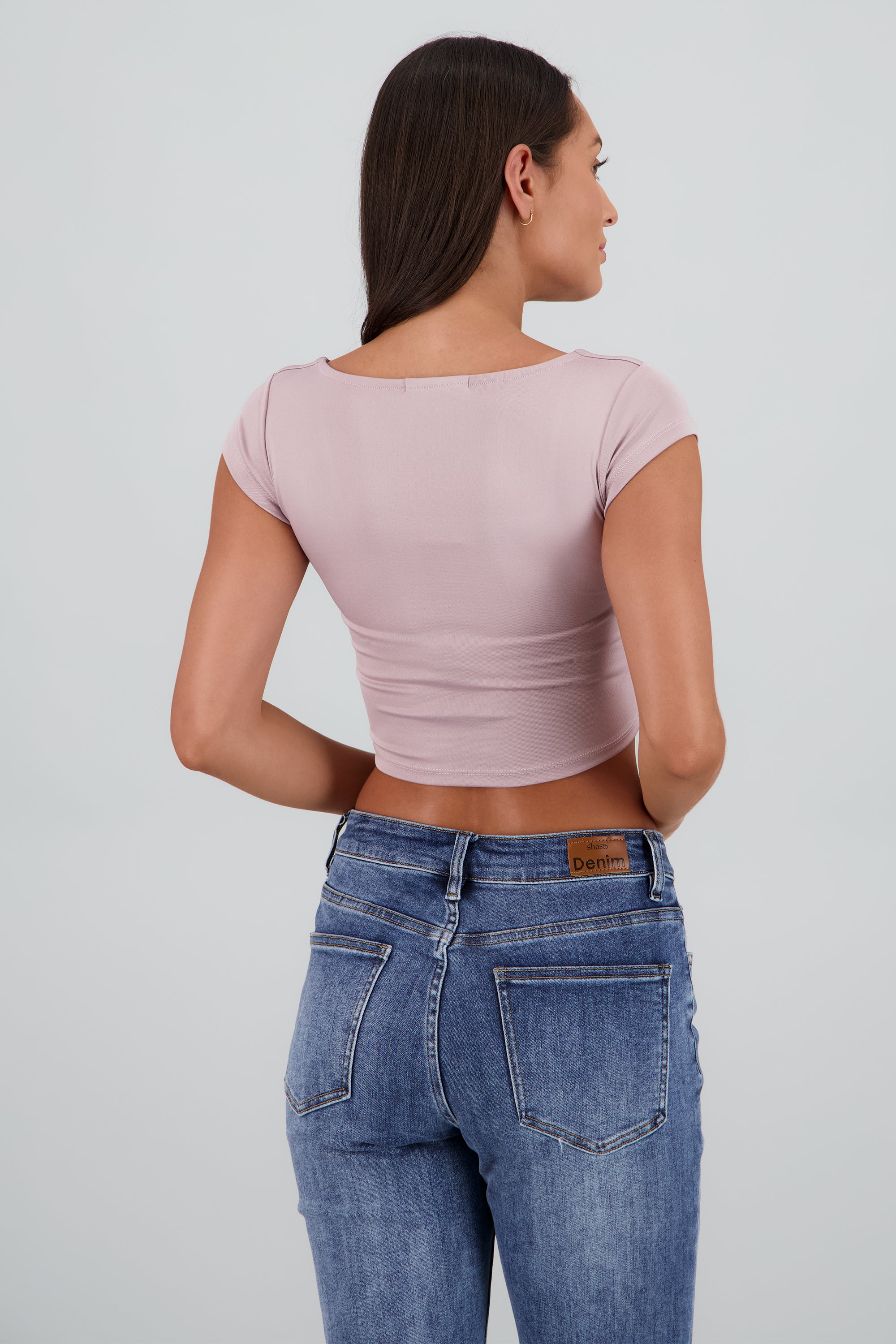 Top liso escote cuadrado manga corta PALO DE ROSA