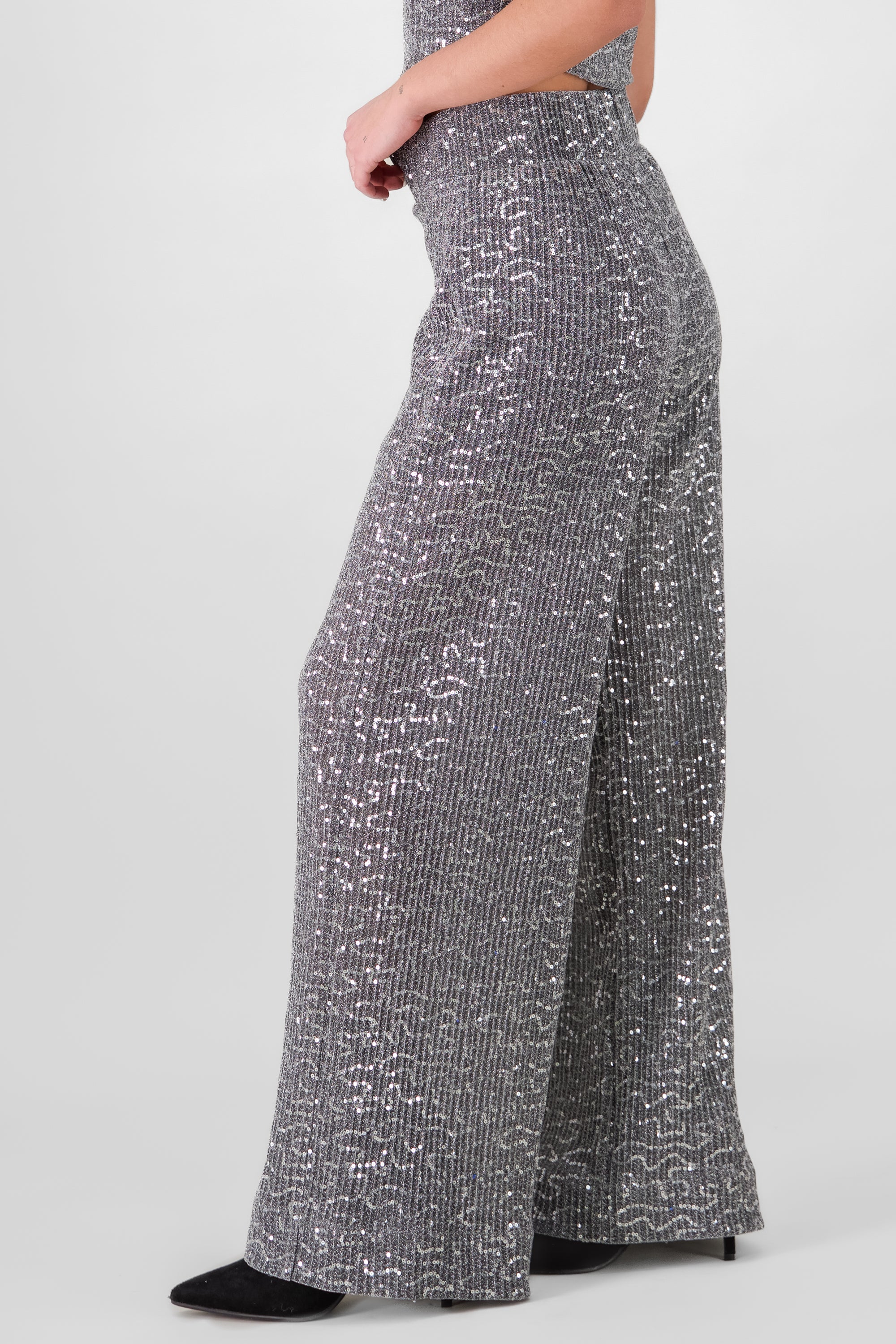 PANTALON WIDE LEG BRILLOS PLATA