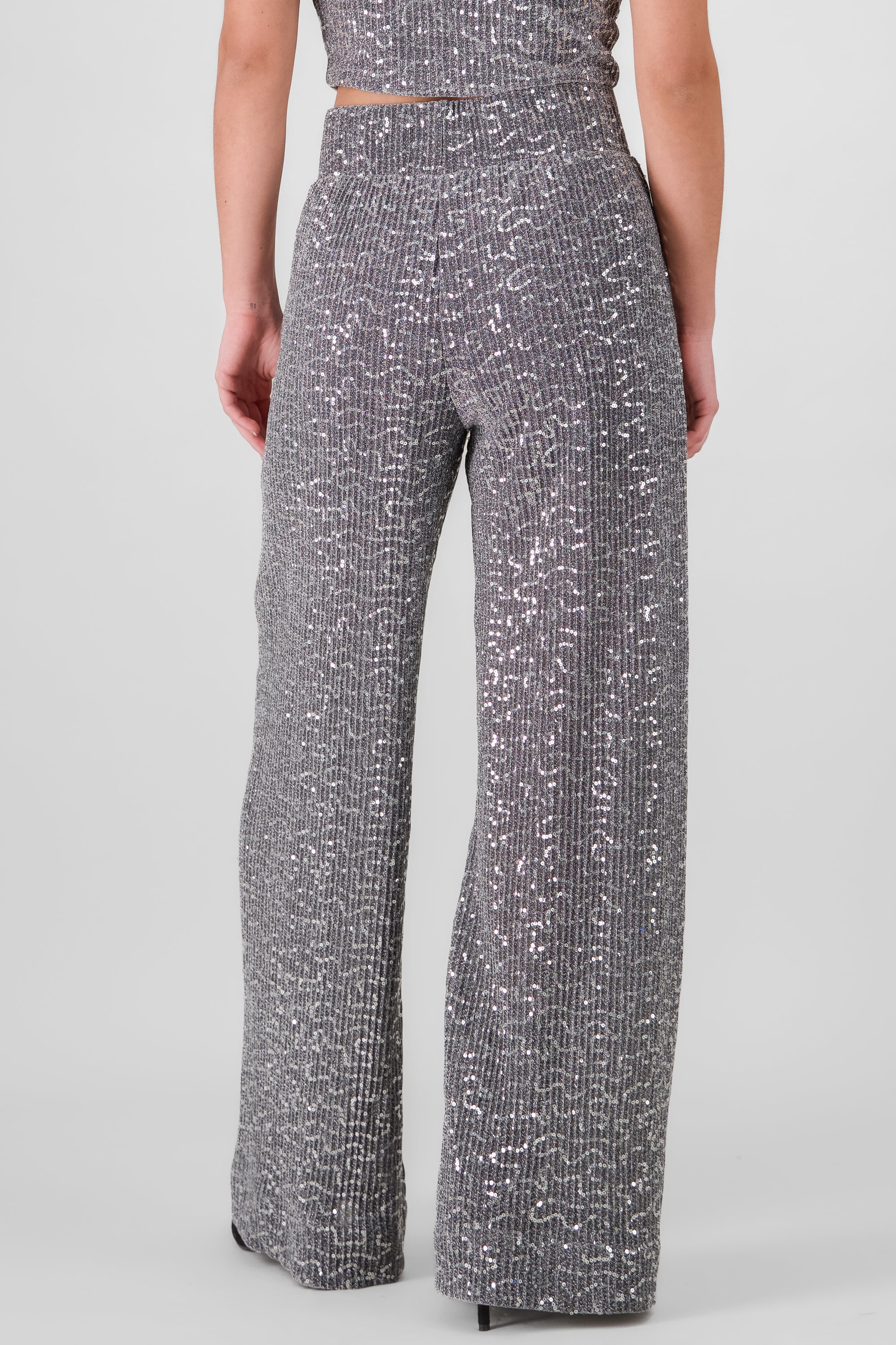 PANTALON WIDE LEG BRILLOS PLATA