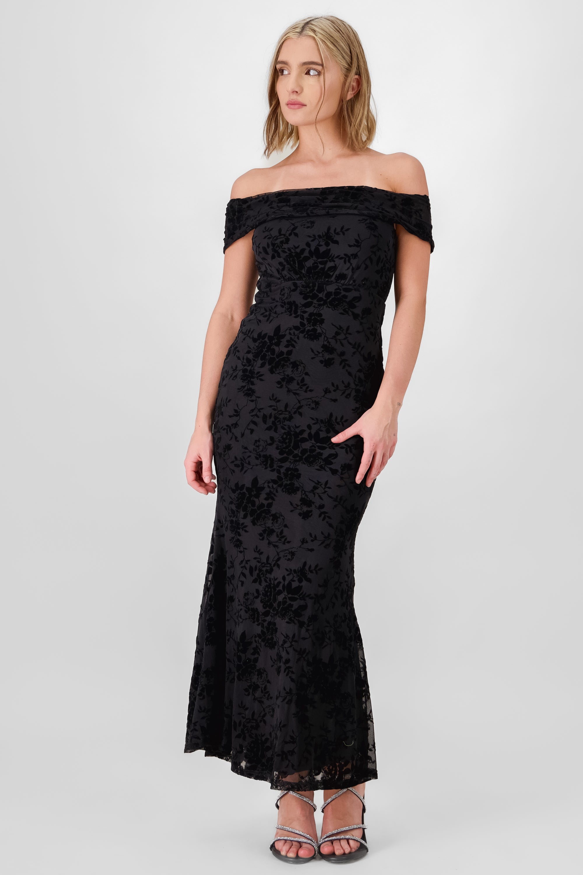 Vestido off shoulder flock NEGRO