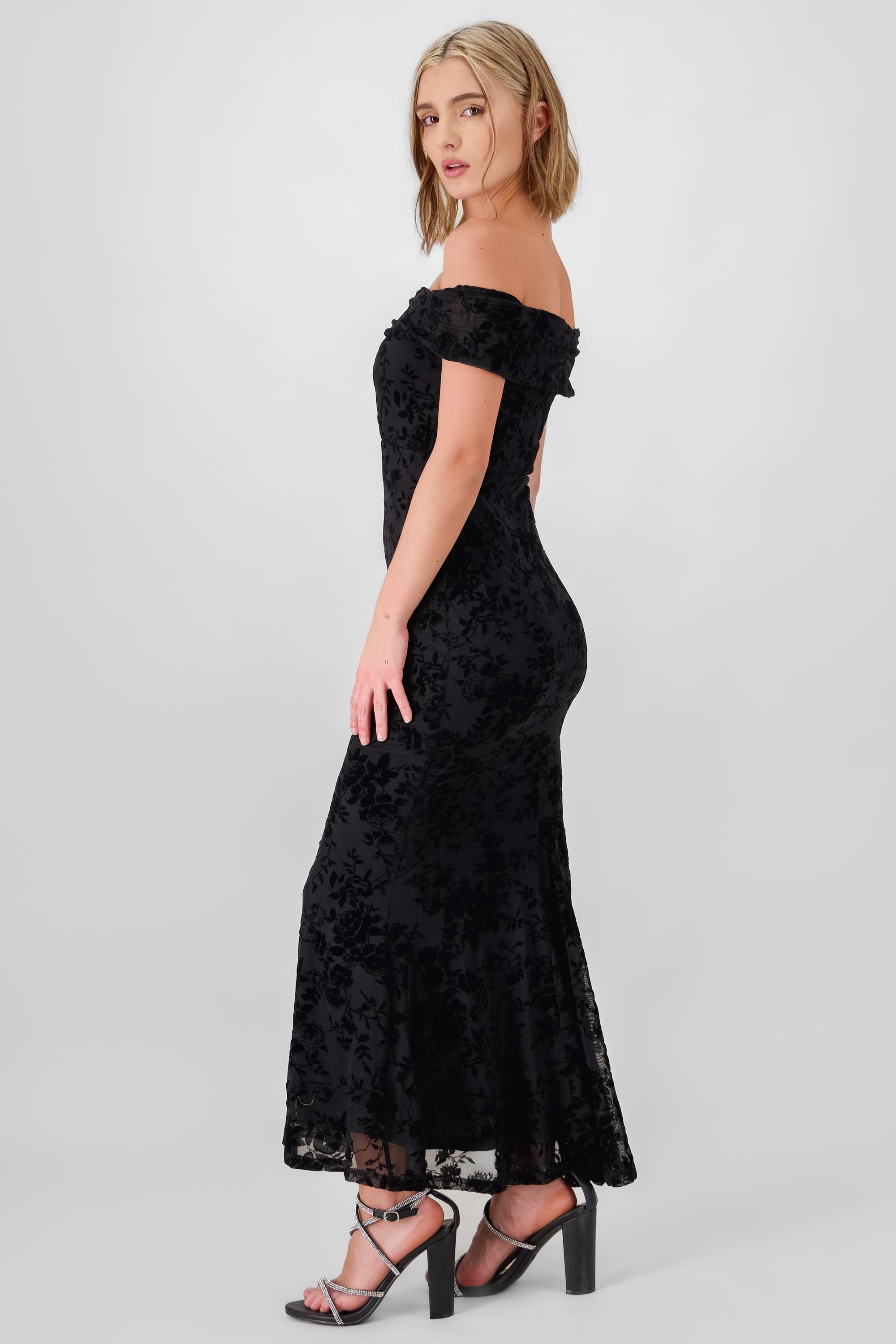 Vestido off shoulder flock NEGRO