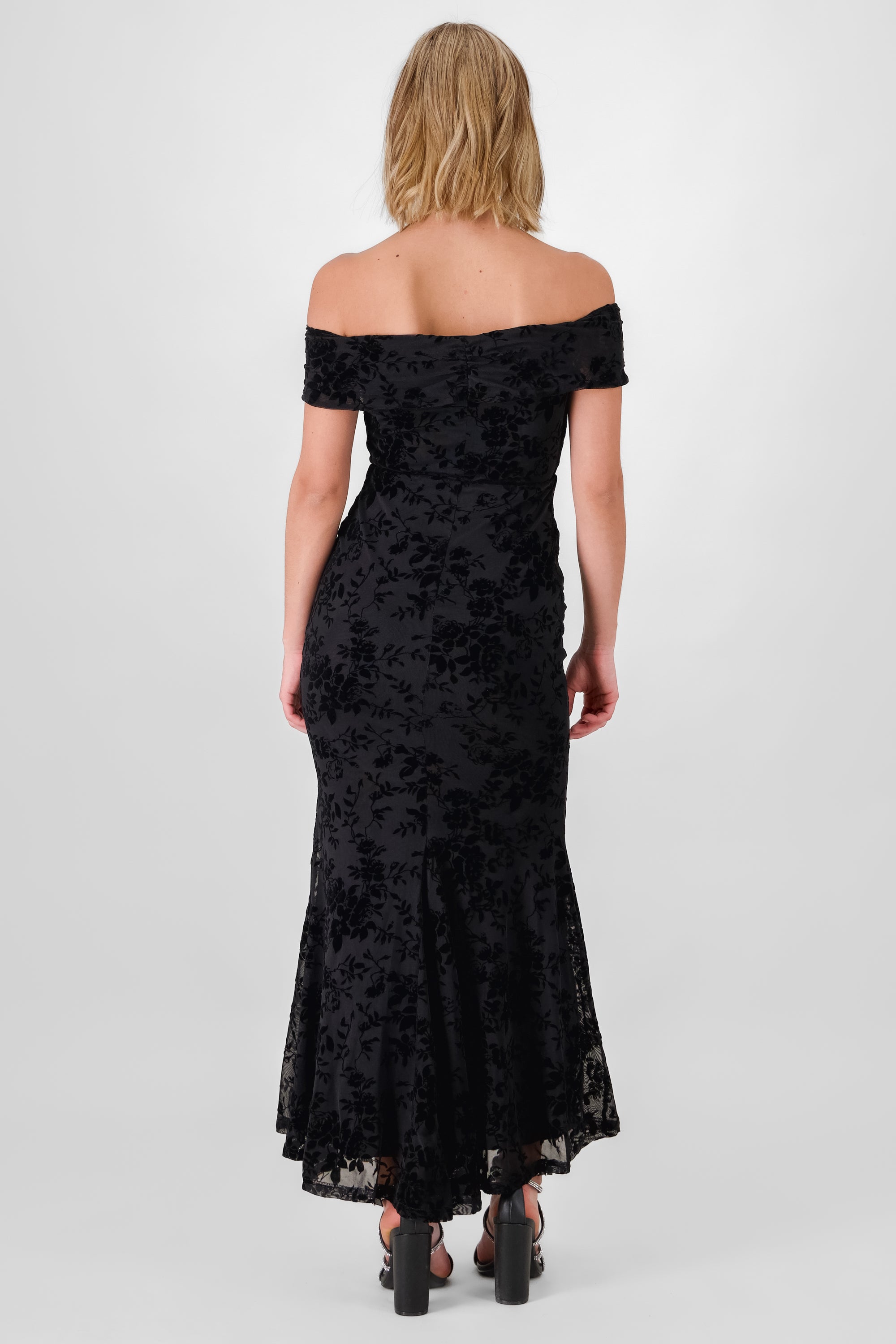 Vestido off shoulder flock NEGRO