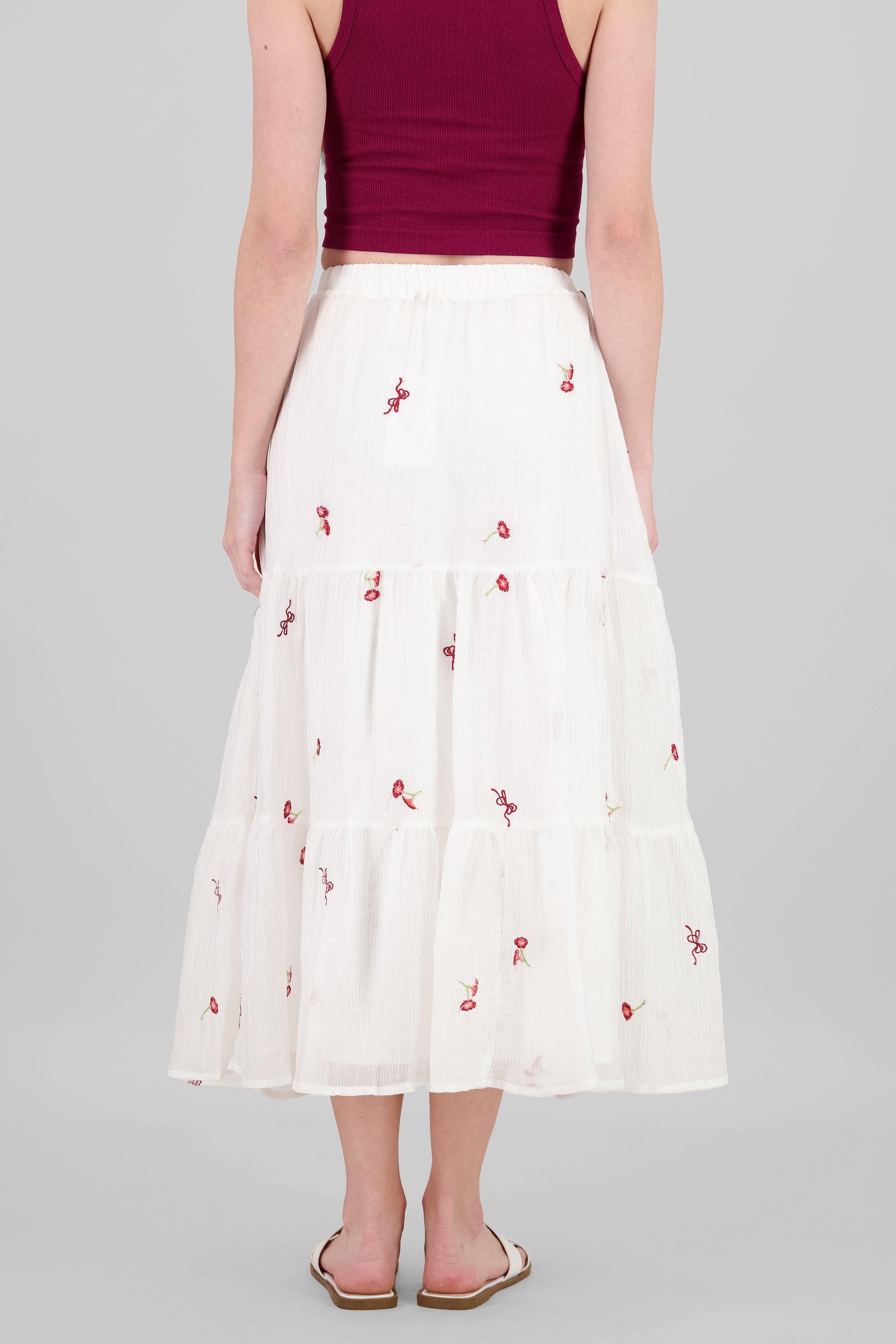 Falda midi bordado flores BLANCO