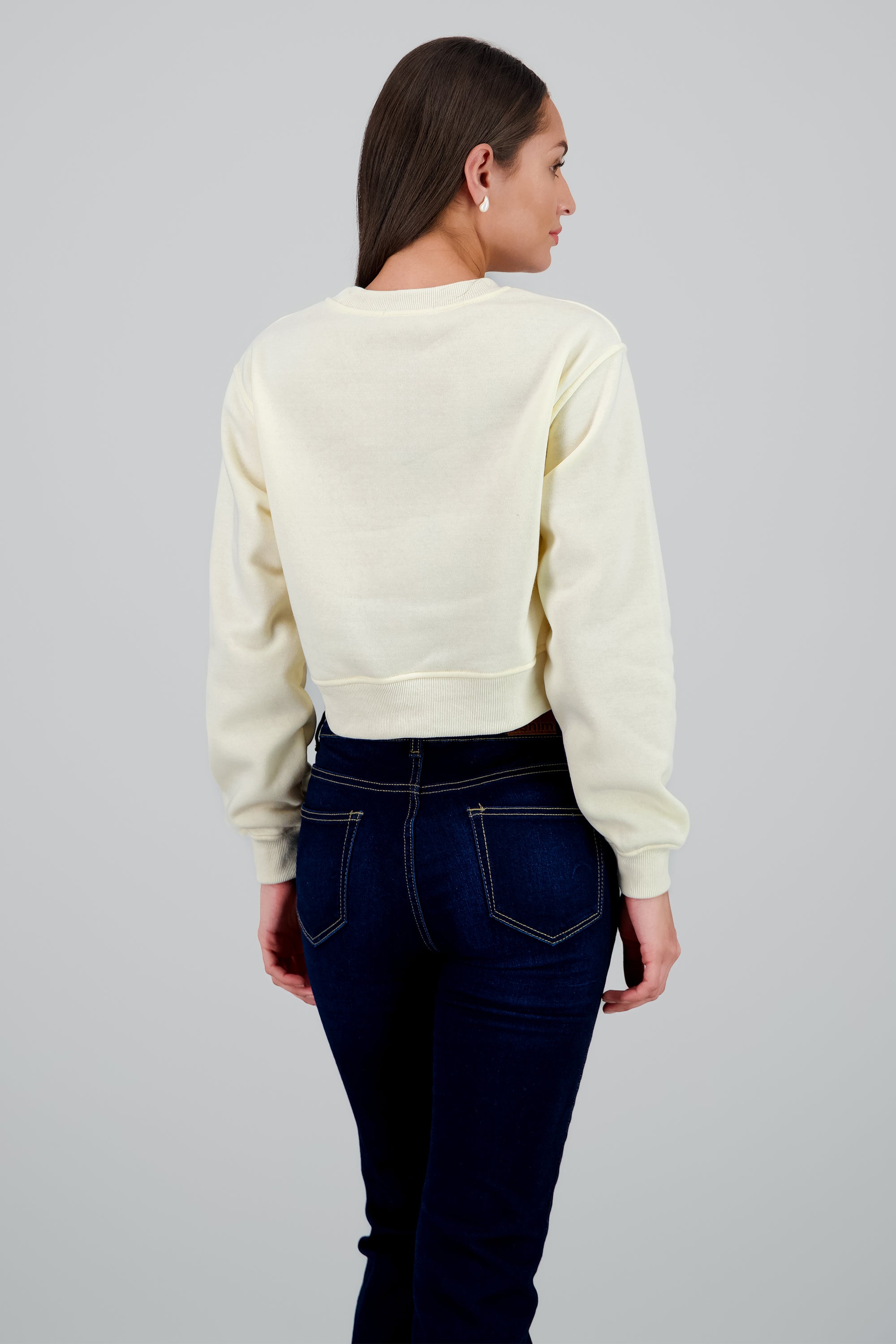 Sudadera crop estampado oso CREMA