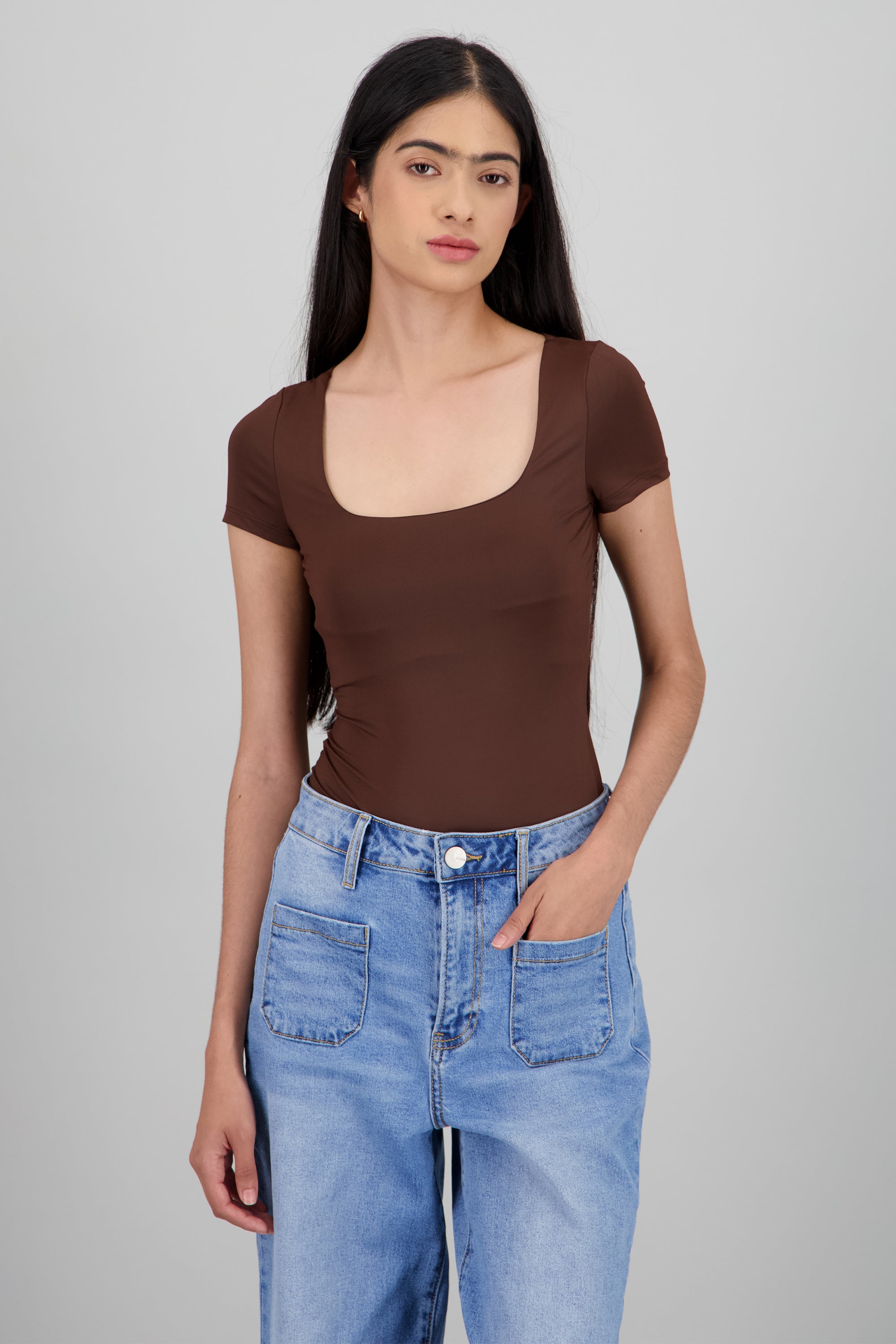 Bodysuit escote cuadrado doble tela CHOCOLATE