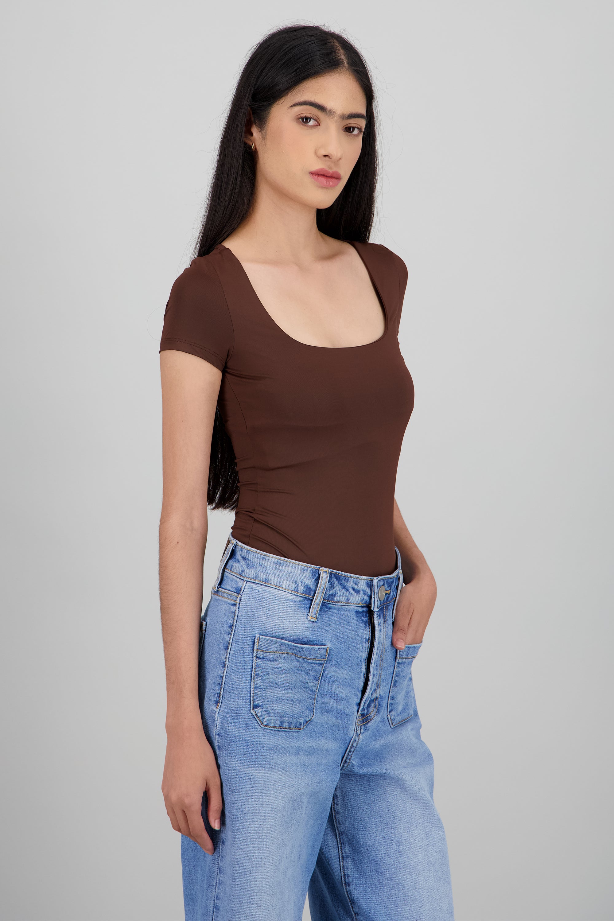 Bodysuit escote cuadrado doble tela CHOCOLATE