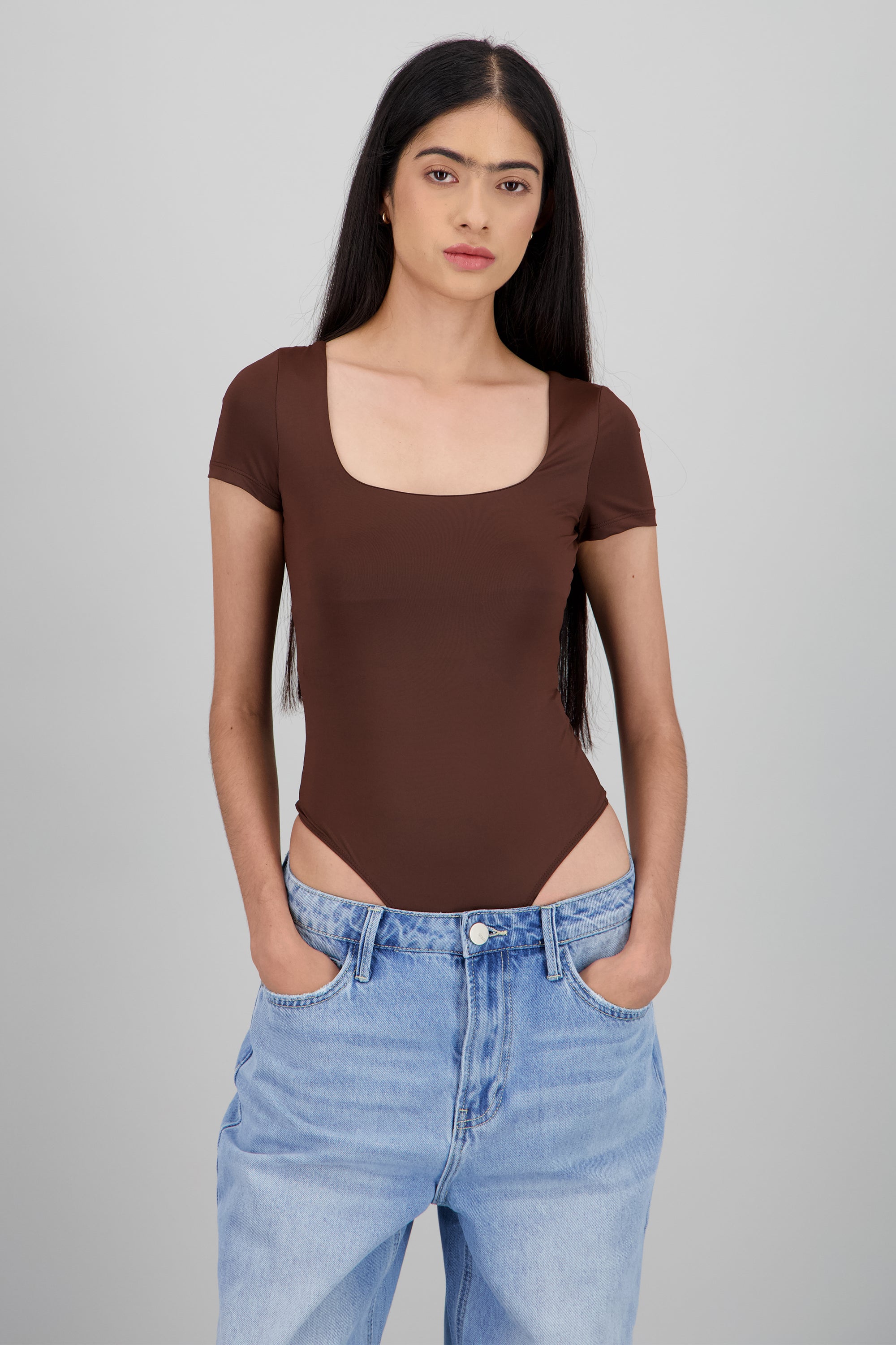 Bodysuit escote cuadrado doble tela CHOCOLATE