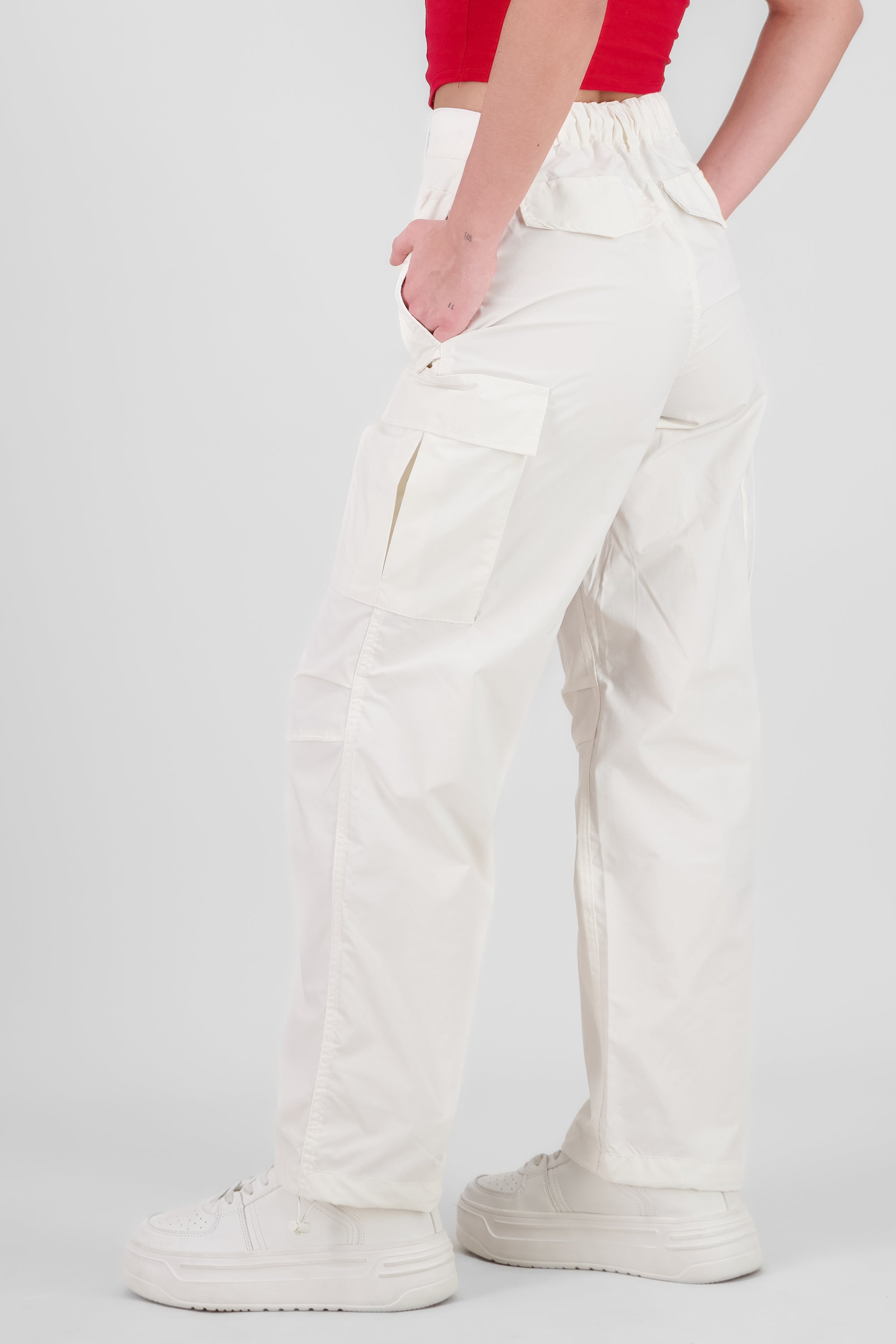 Pantalon parachute liso BLANCO