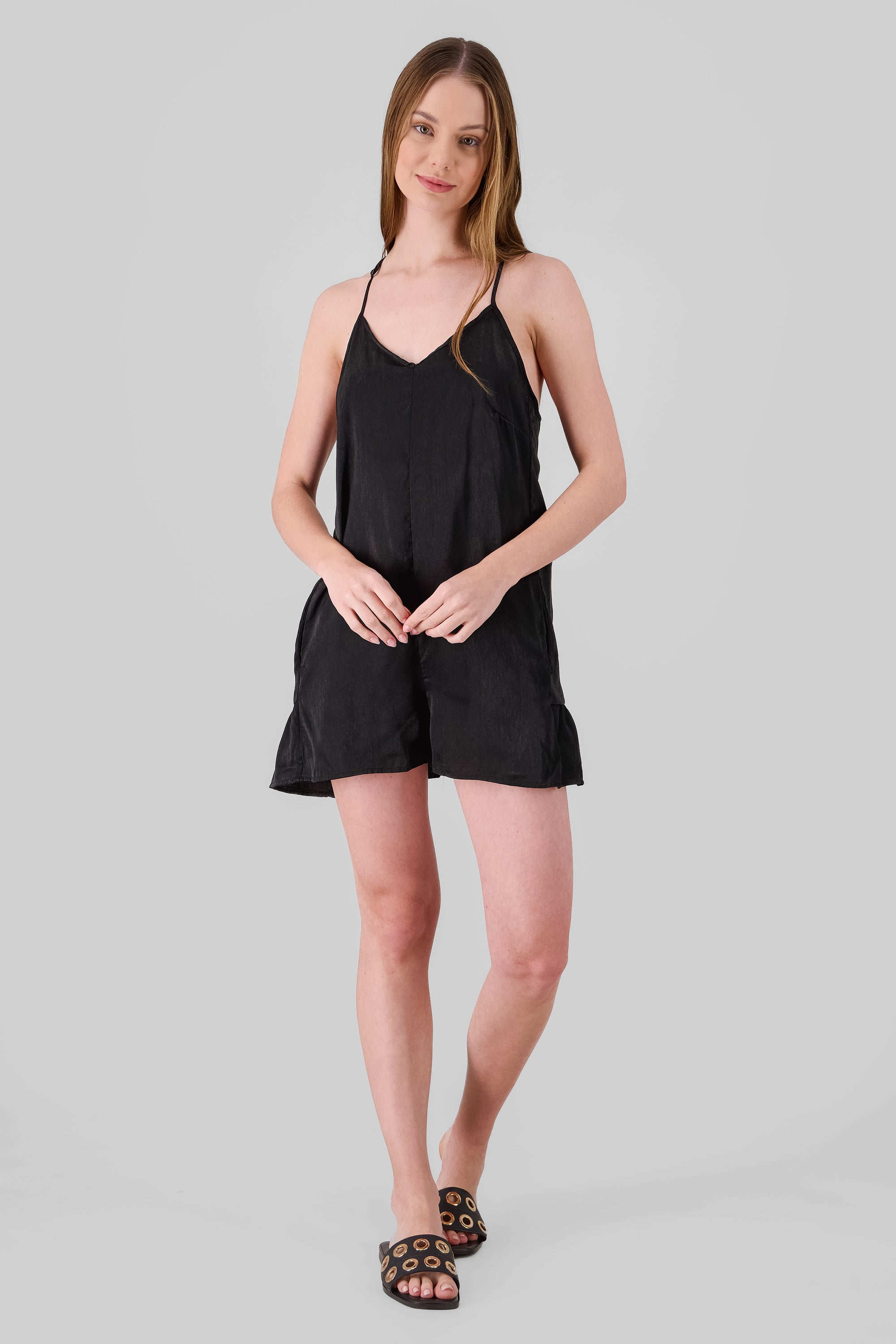 Romper detalle olanes satín NEGRO