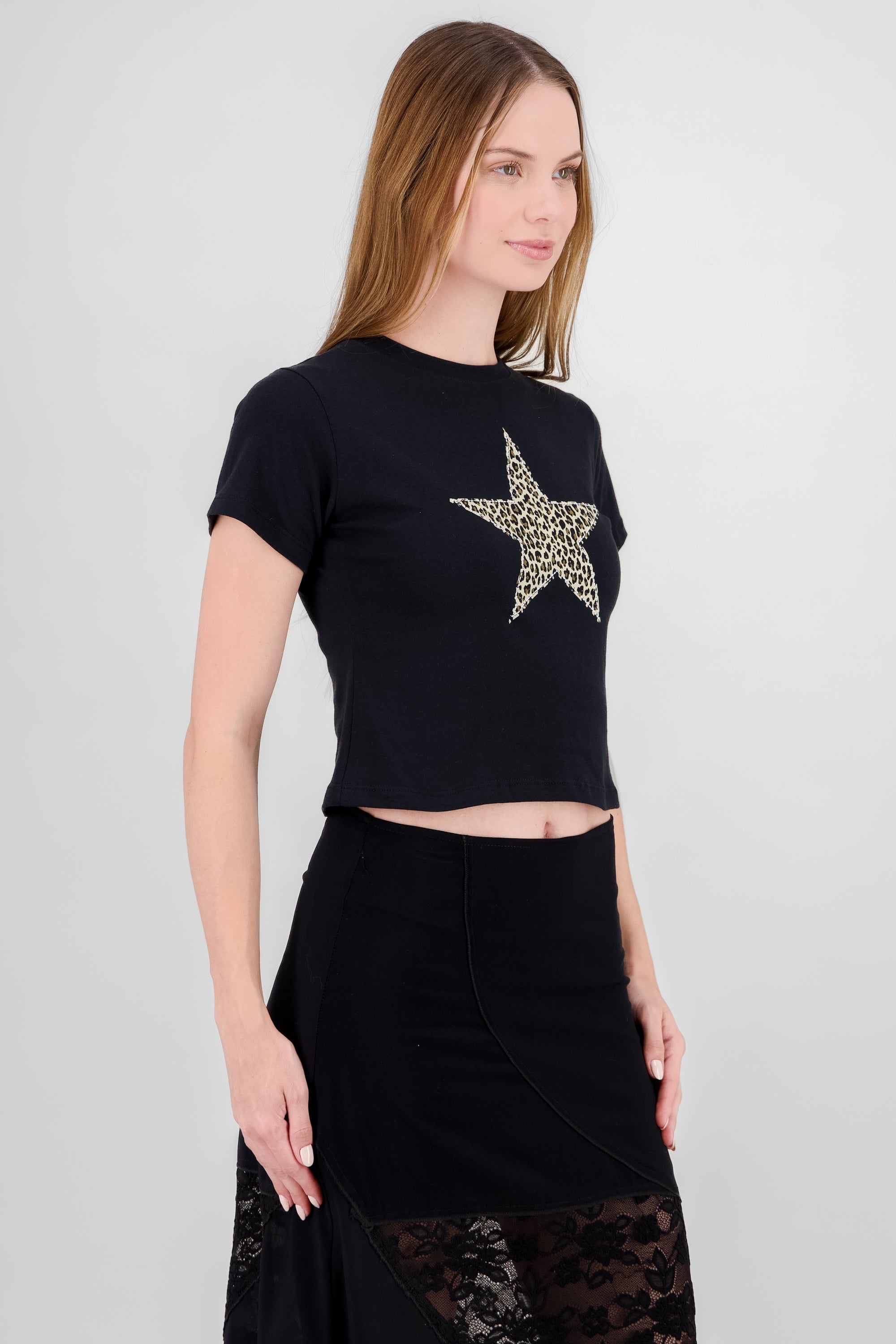 T-shirt con estampado de estrella animal print NEGRO COMBO