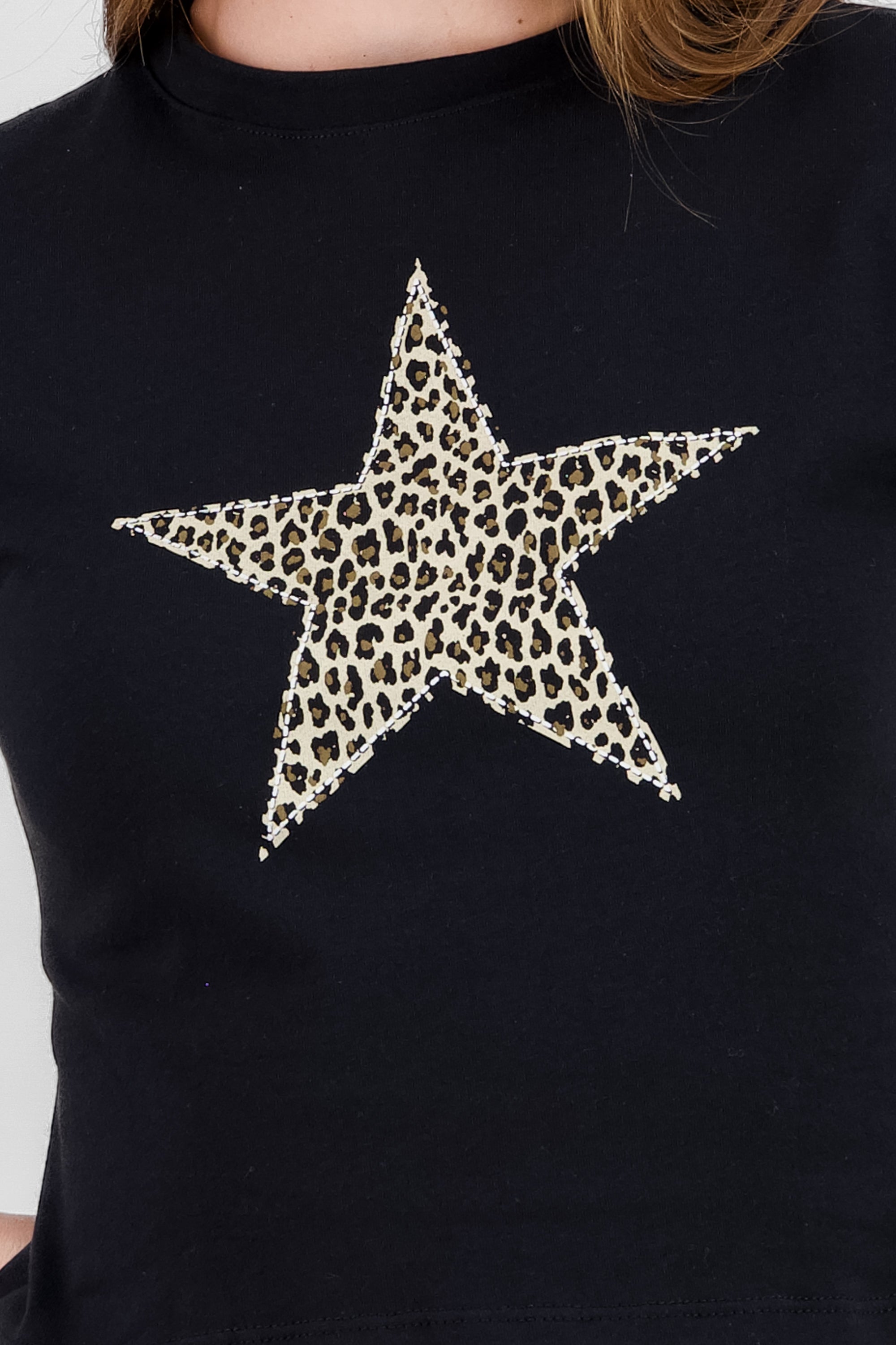 T-shirt con estampado de estrella animal print NEGRO COMBO