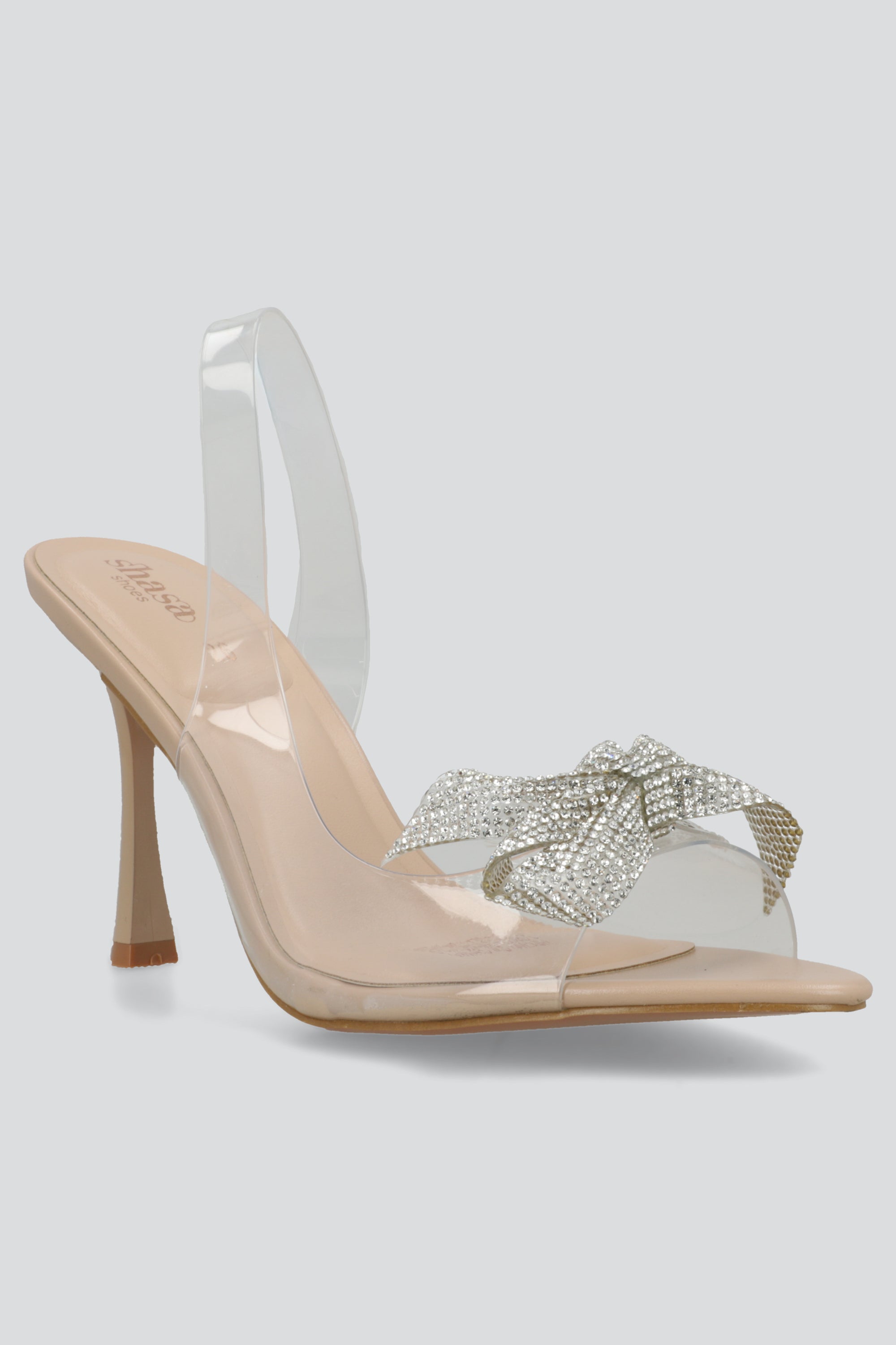 Tacon transparente moño brillos NUDE
