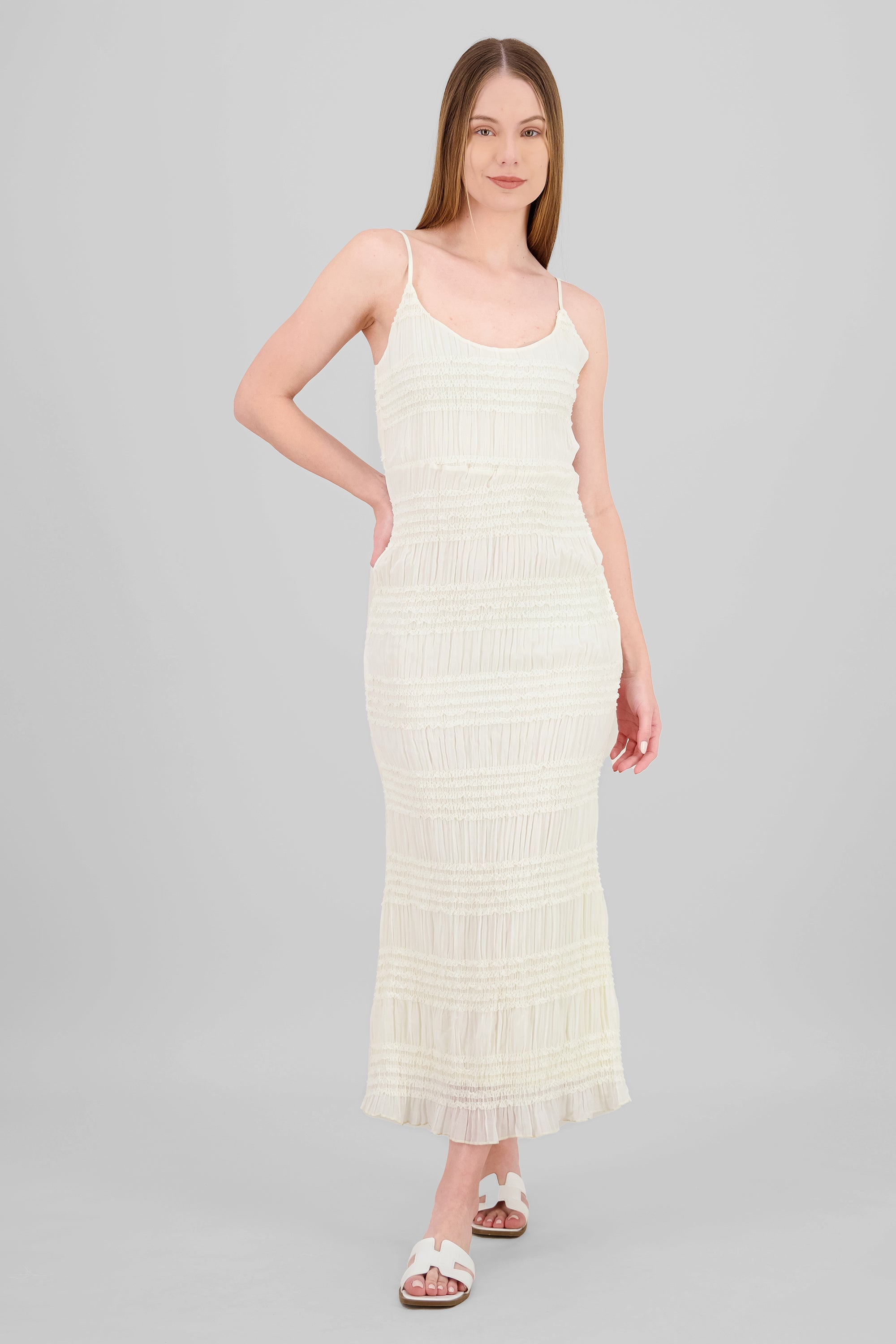 Vestido maxi textura CREMA