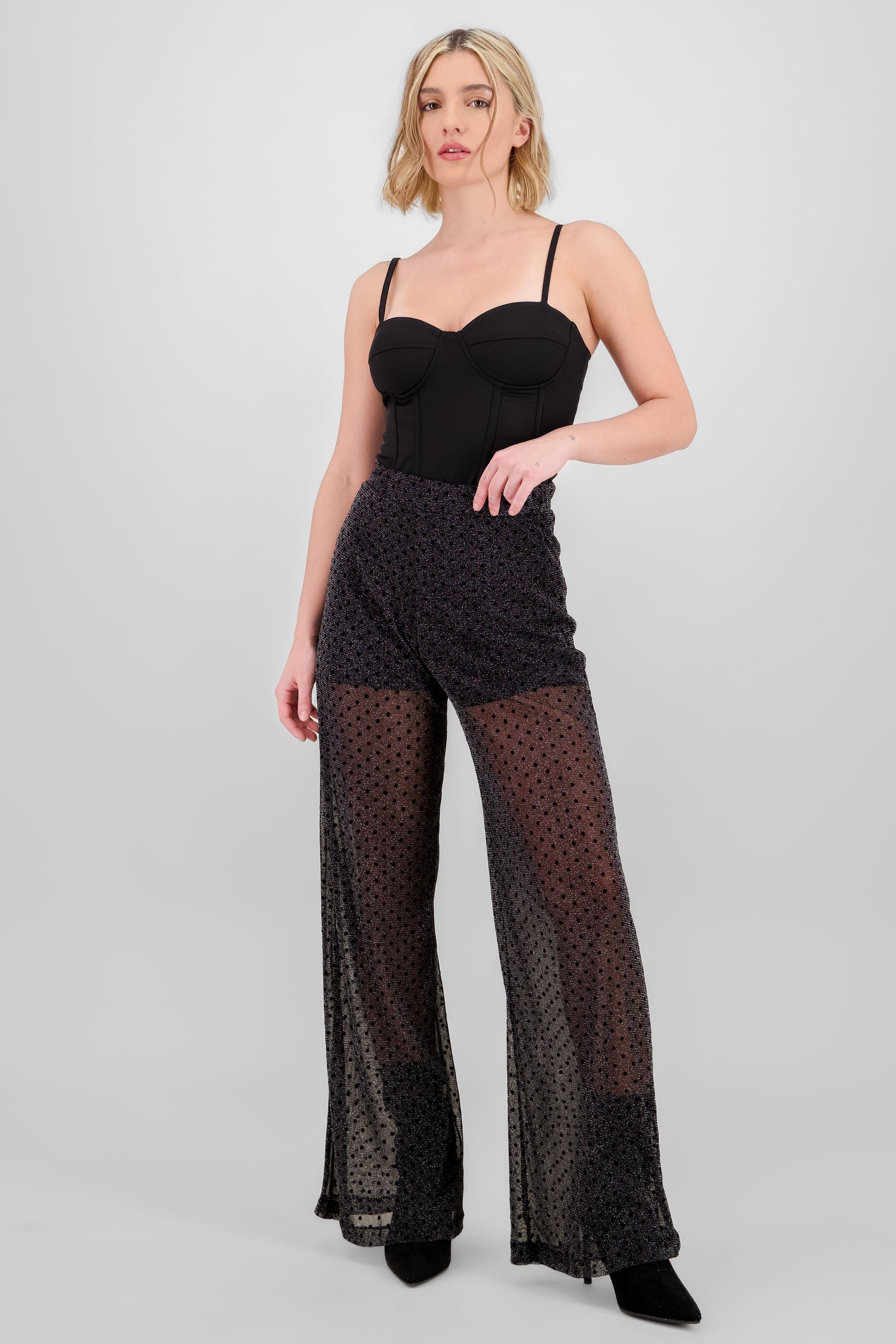 Pantalon amplio mesh brillos NEGRO