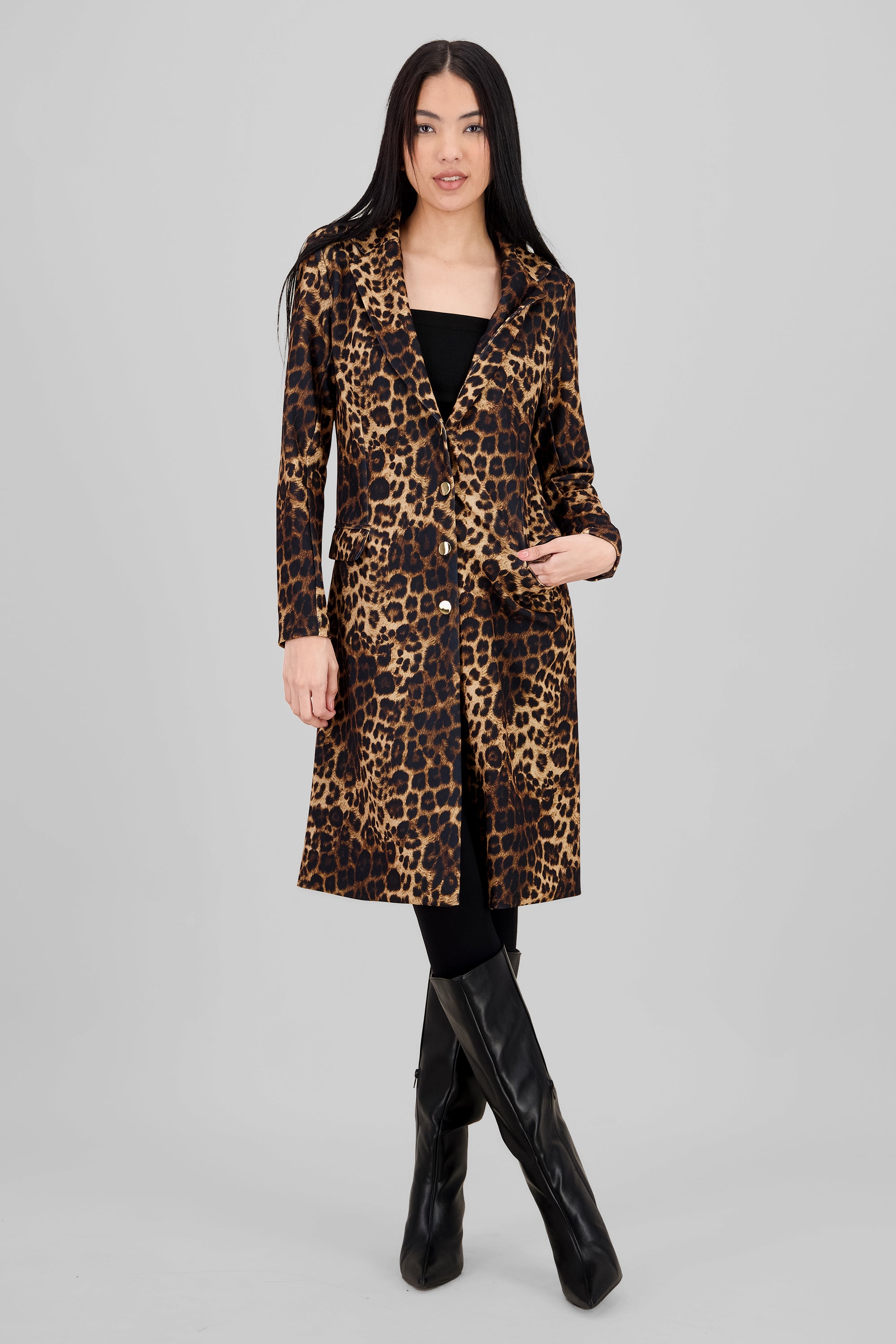 Abrigo largo animal print NEGRO COMBO