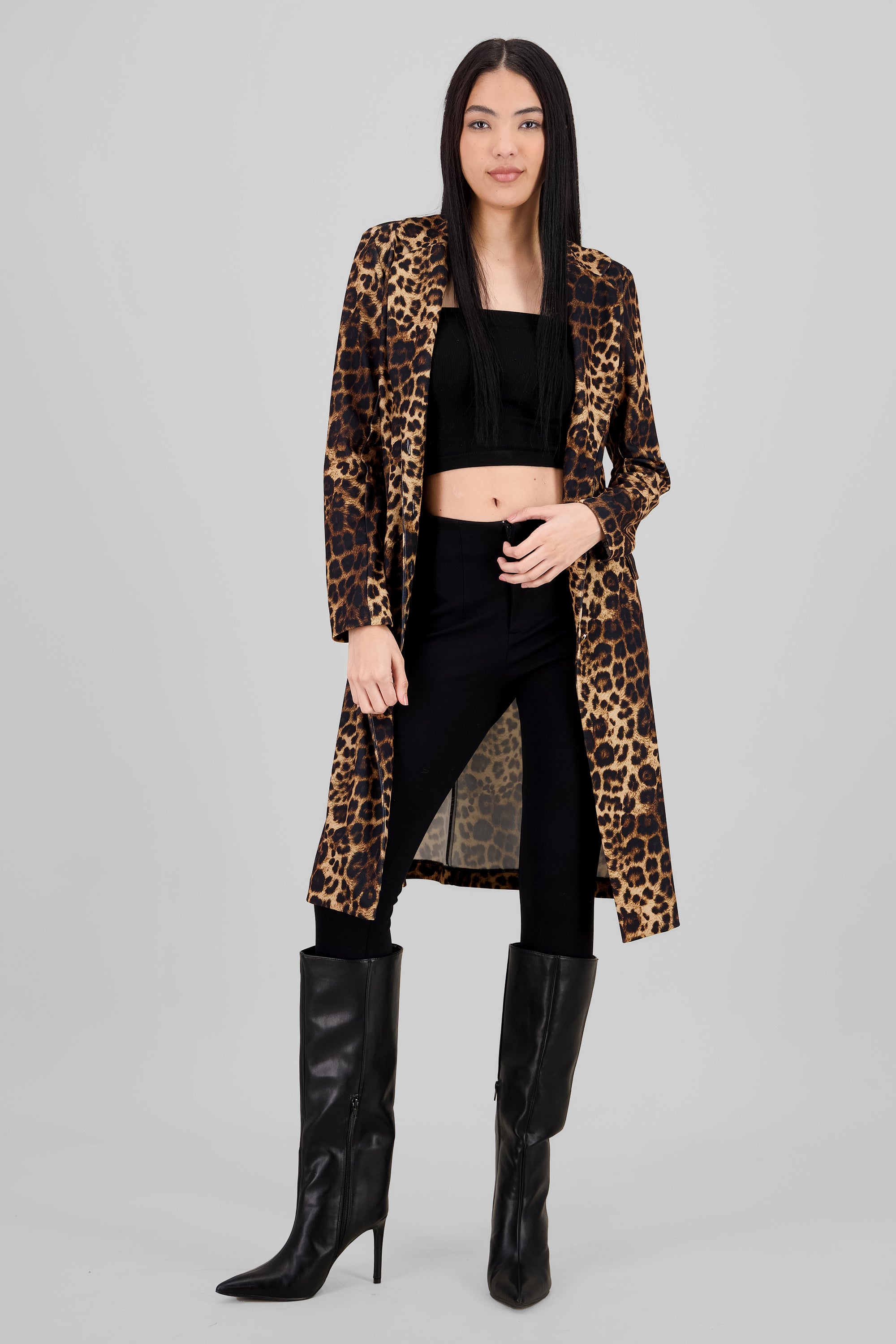 Abrigo largo animal print NEGRO COMBO