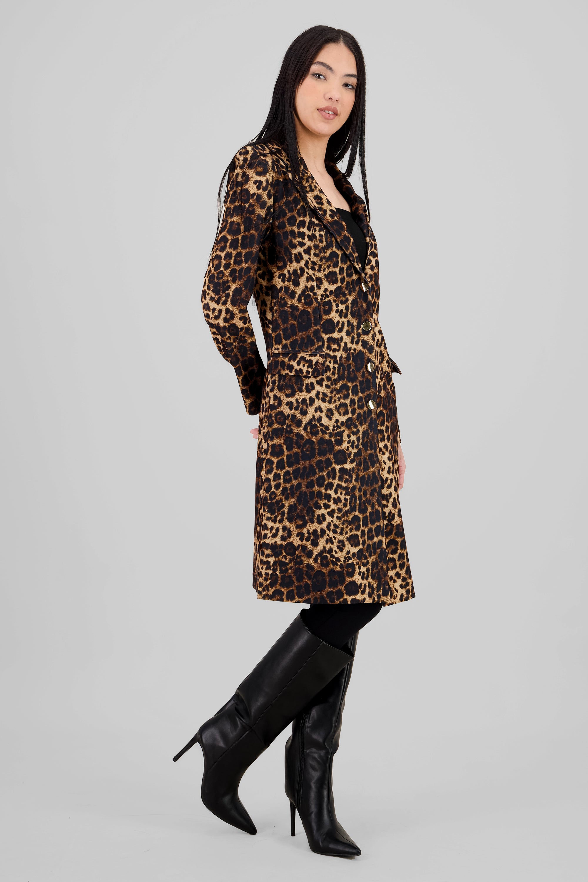 Abrigo largo animal print NEGRO COMBO